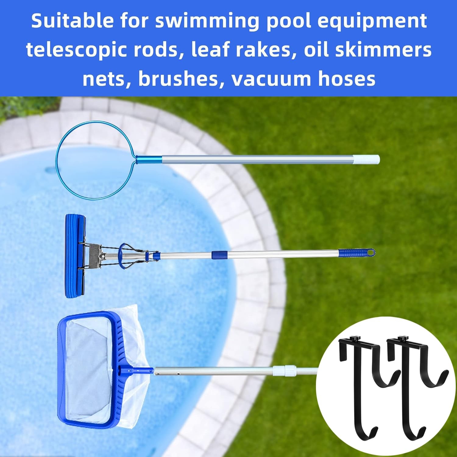 2 Pcs Double Pool Fence Hooks for Pool Equipment, Adjustable Pool Pole Hanger…