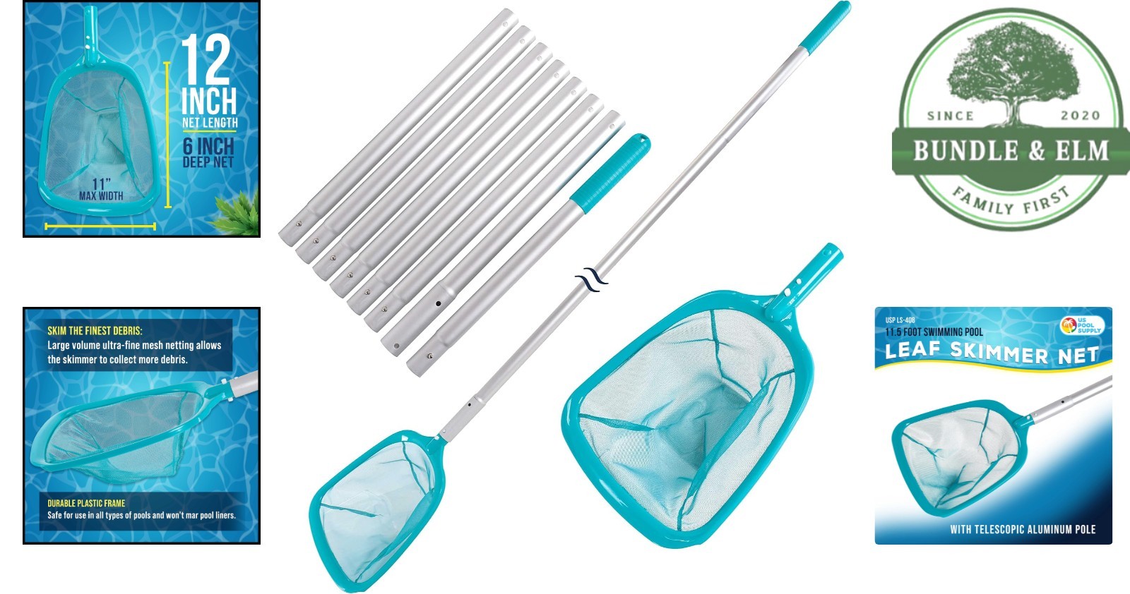 Durable 11.5 Foot Skimmer Net for Pools, Spas, and Ponds with Adjustable Length