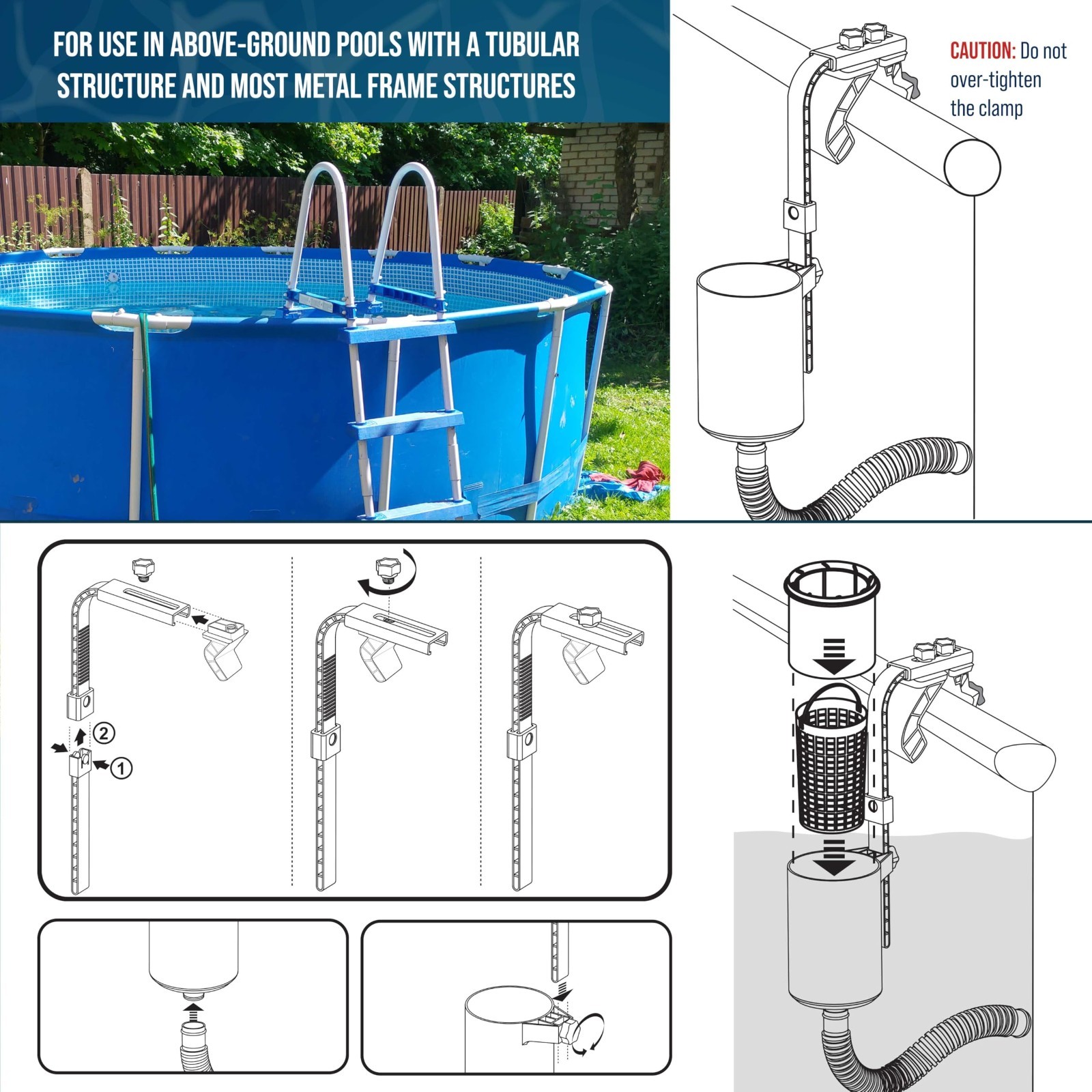 Above Ground Pool Skimmer – Floating Surface Cleaner, 5 Adapters, Dirt Basket, W