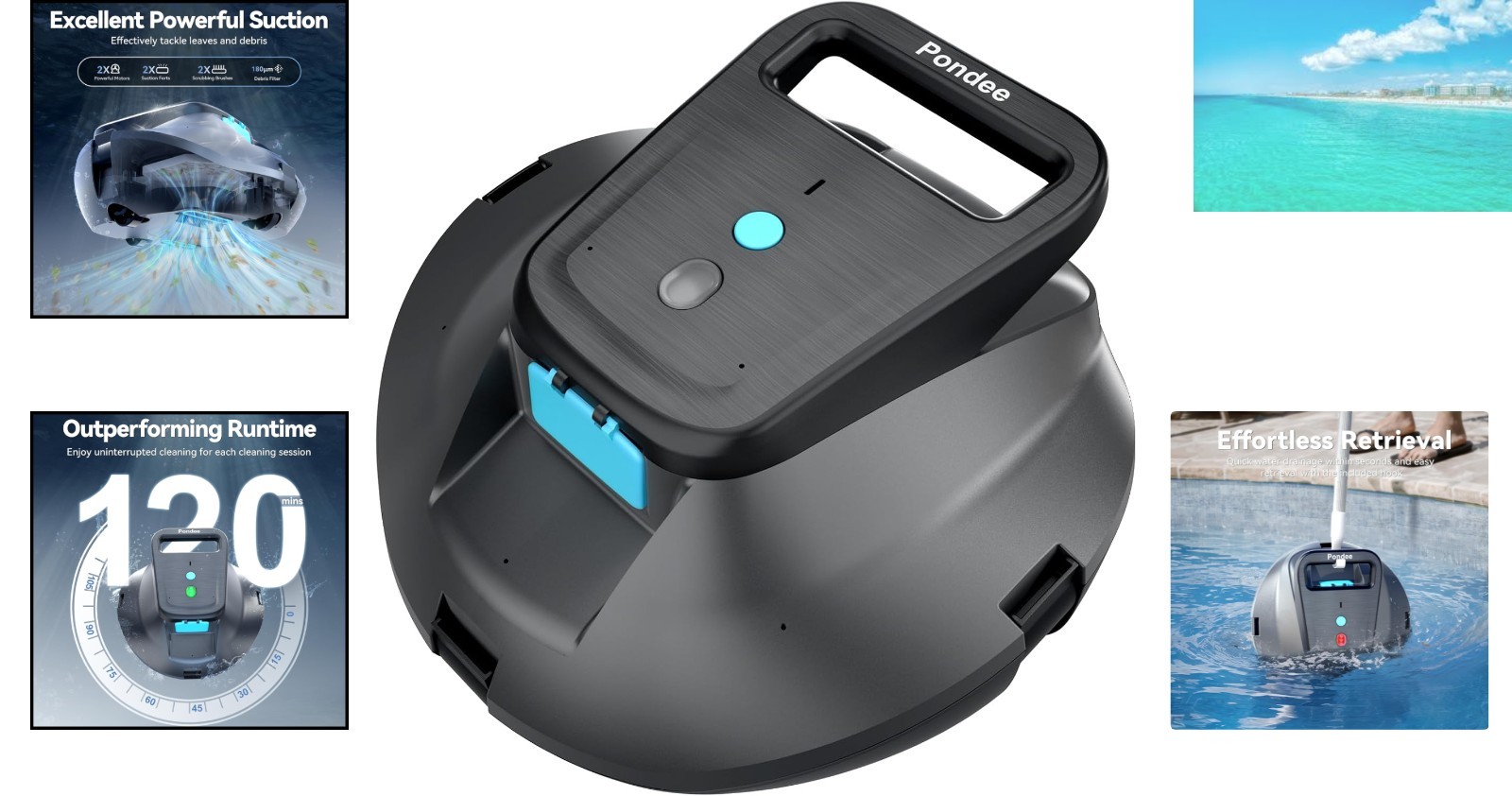 Sleek X1 Robotic Pool Vacuum: 2.5h Recharge & Versatile for Any Pool Surface