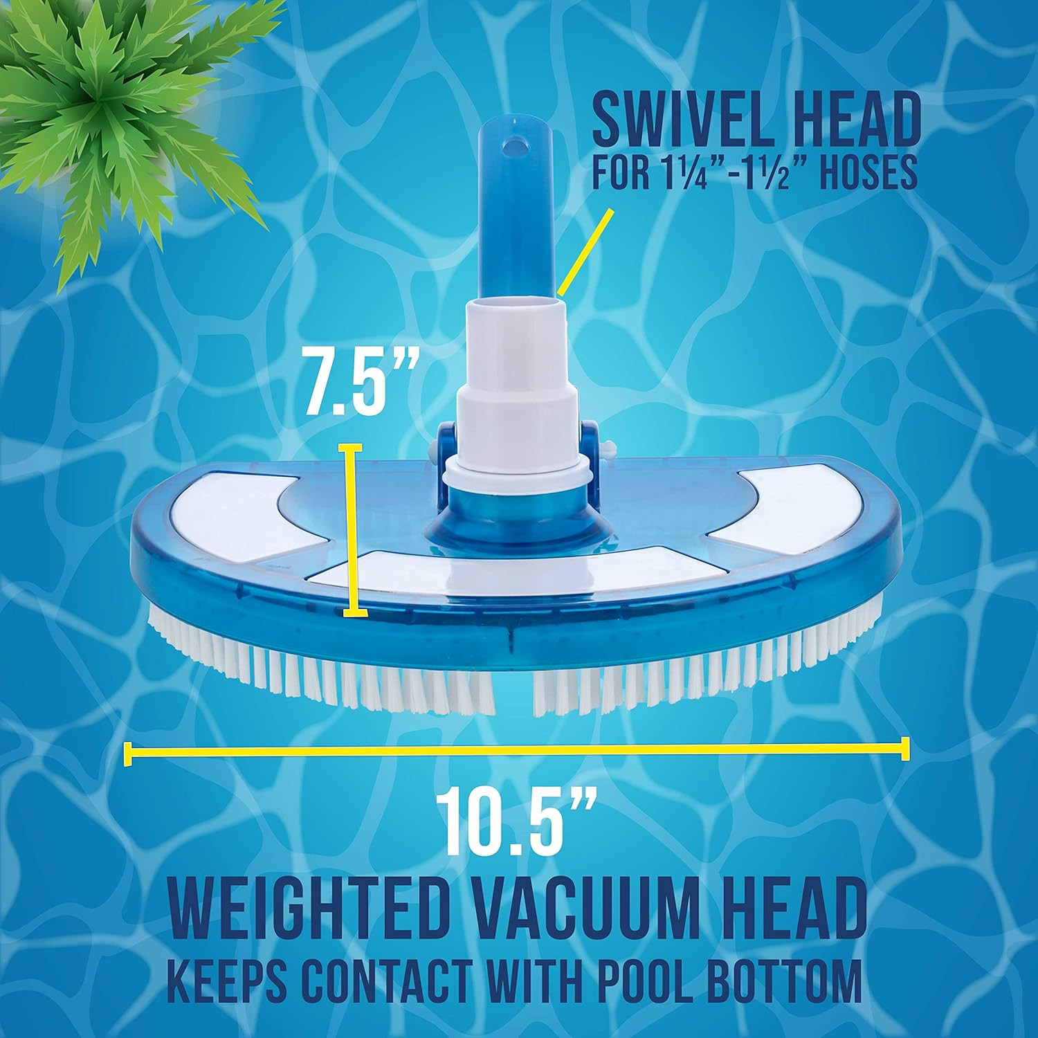 Weighted Pool Vacuum Head, Transparent Curved Half Moon Body – Swivel Connection