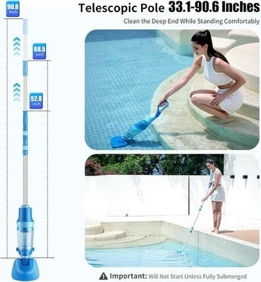 Swolace Cordless Pool Vacuum Inground Above Ground 23.8GPM Telescopic #R035