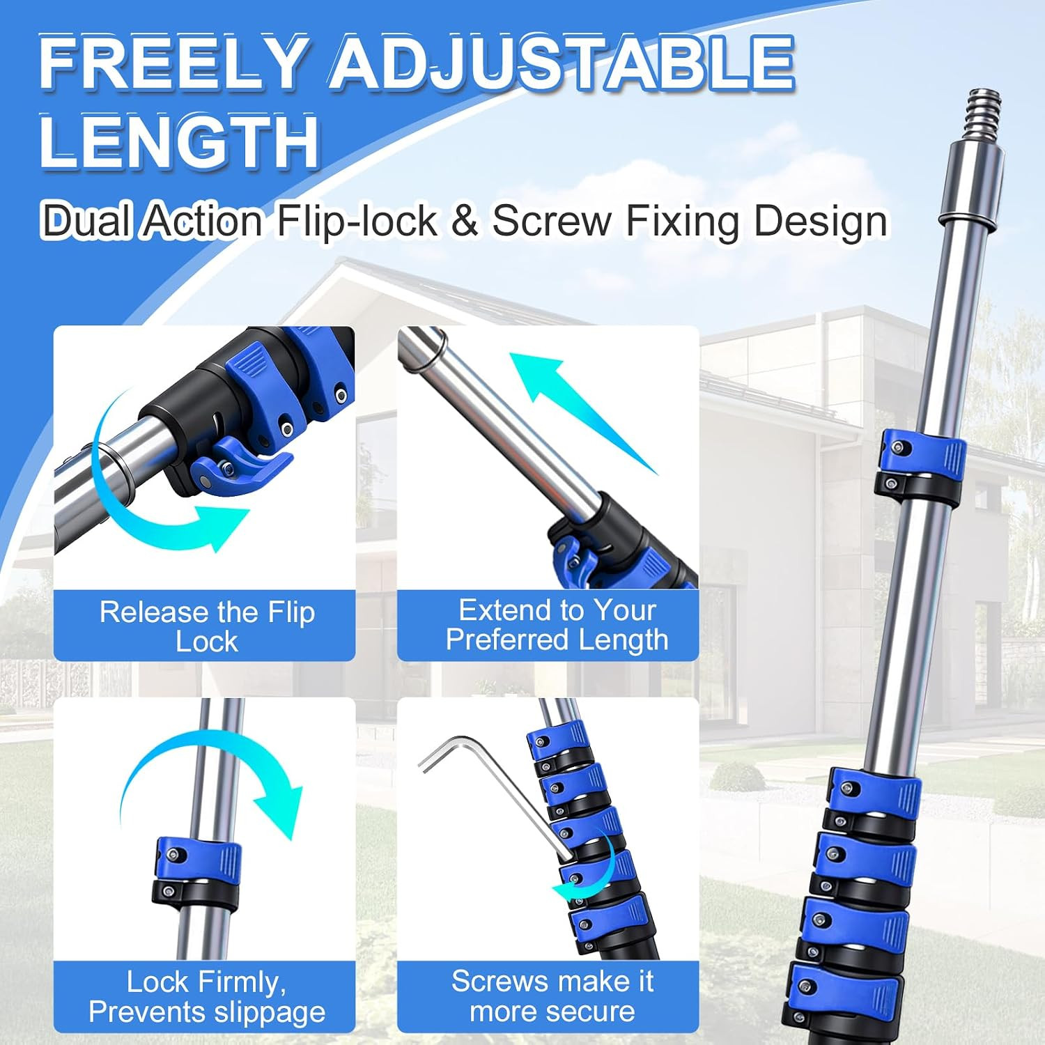 Pool Pole, 3-12FT Telescoping Swimming Pool Cleaning Pole, Upgraded Aluminum Ext