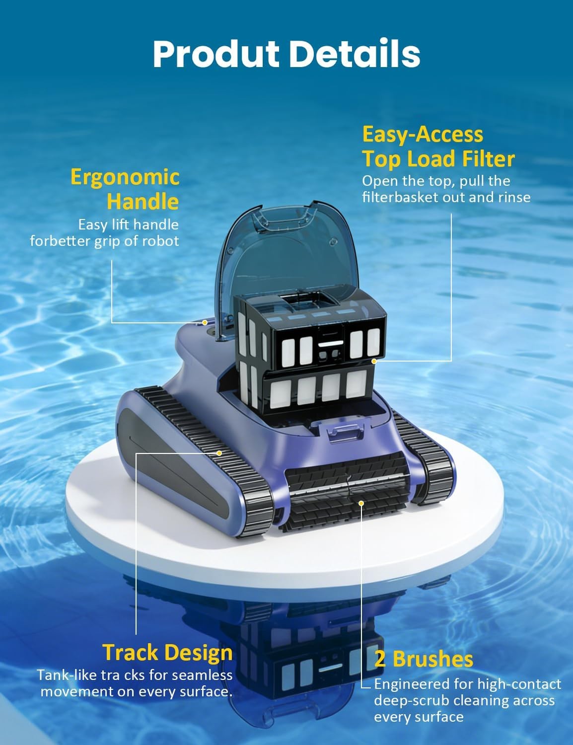 2026 SAT 30 Cordless Robotic Pool Vacuum Cleaner Wall-Climbing & Waterline Clean