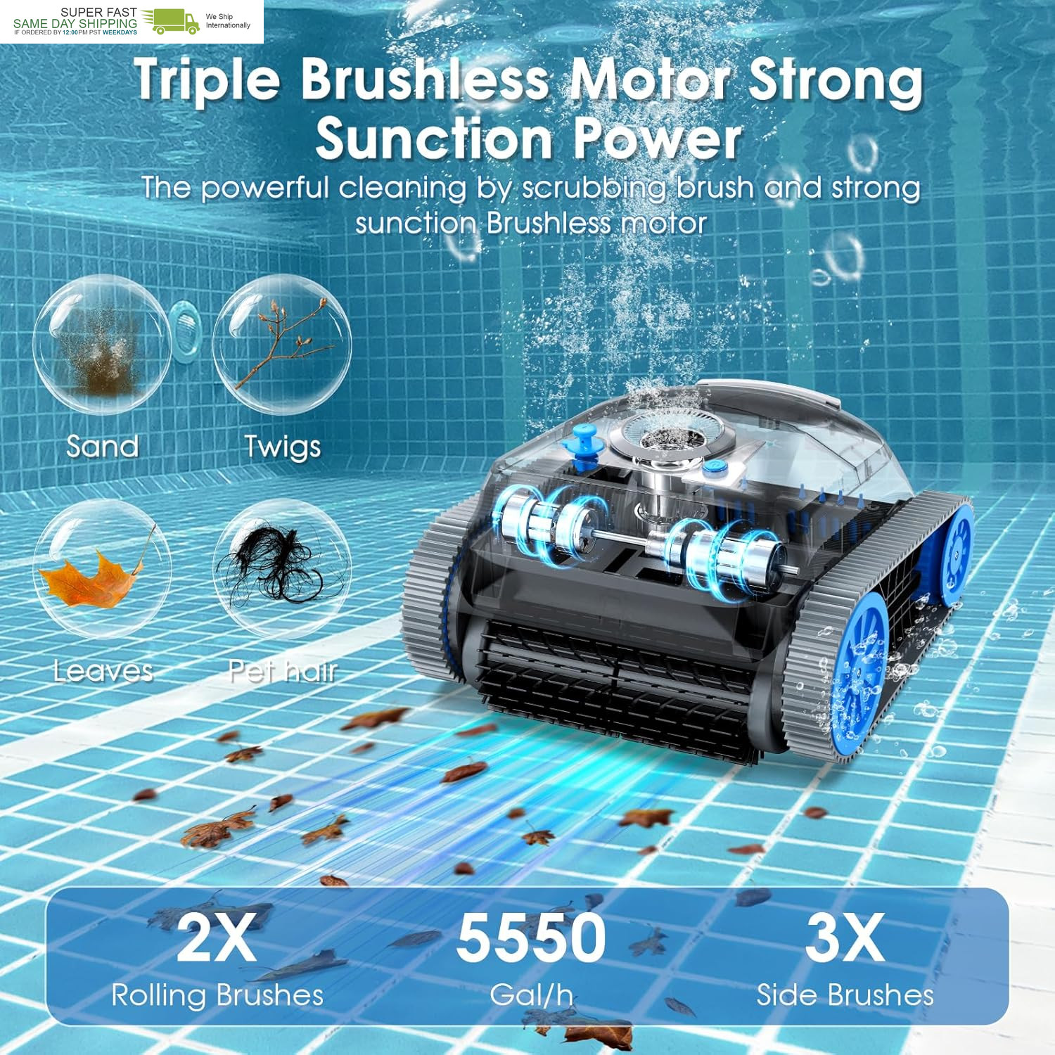 Cordless Pool Vacuum for Inground Pools, Dual-Motor Turbine System, Robotic Pool