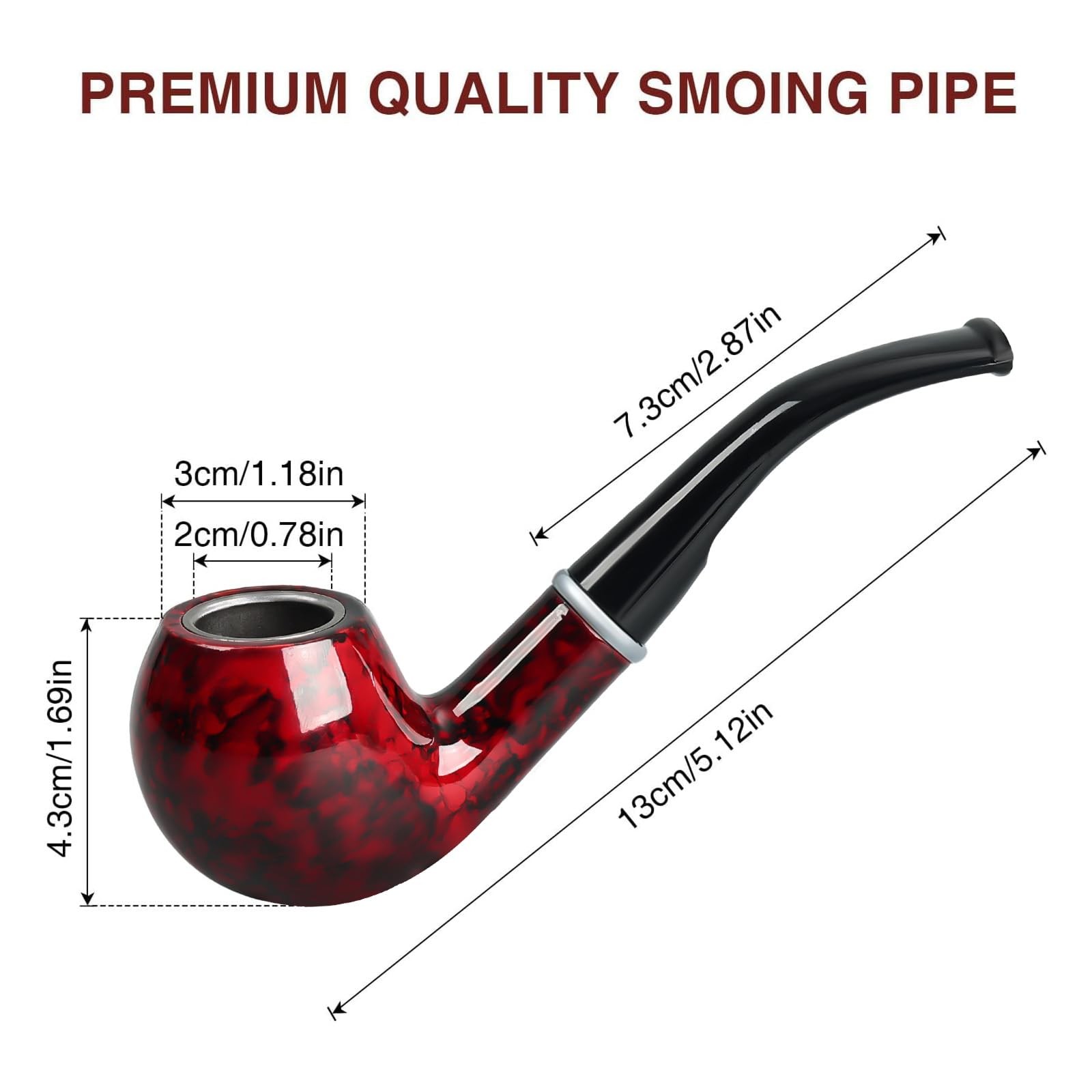 Joyoldelf Tobacco Pipe, Classic Smoking Pipe with Foldable 9 Piece Set, red