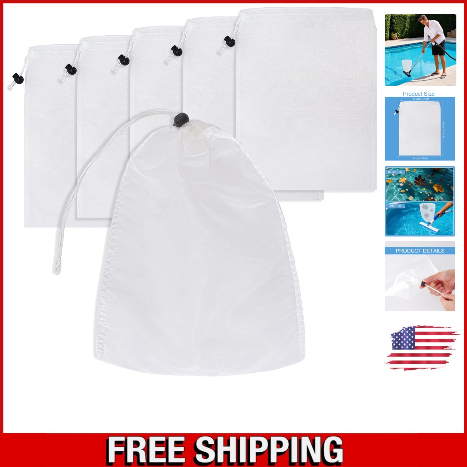 Durable 6 Pcs Pool Skimmer Net Bags – Reusable Filter Bags for Easy Cleaning