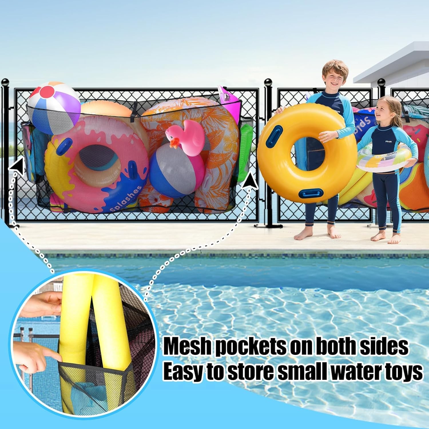 PAMASE Pool Float Storage Bag – 58×31.5x13in Large Hanging Pool Toy Storage Mesh