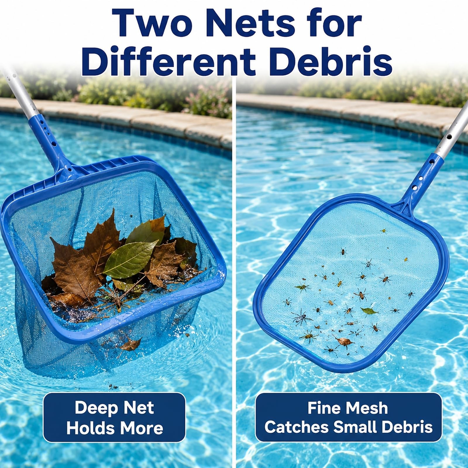 Pool Cleaning Kit Professional Heavy Duty Leaf Skimmer Net, Deep Bag Rake & W…