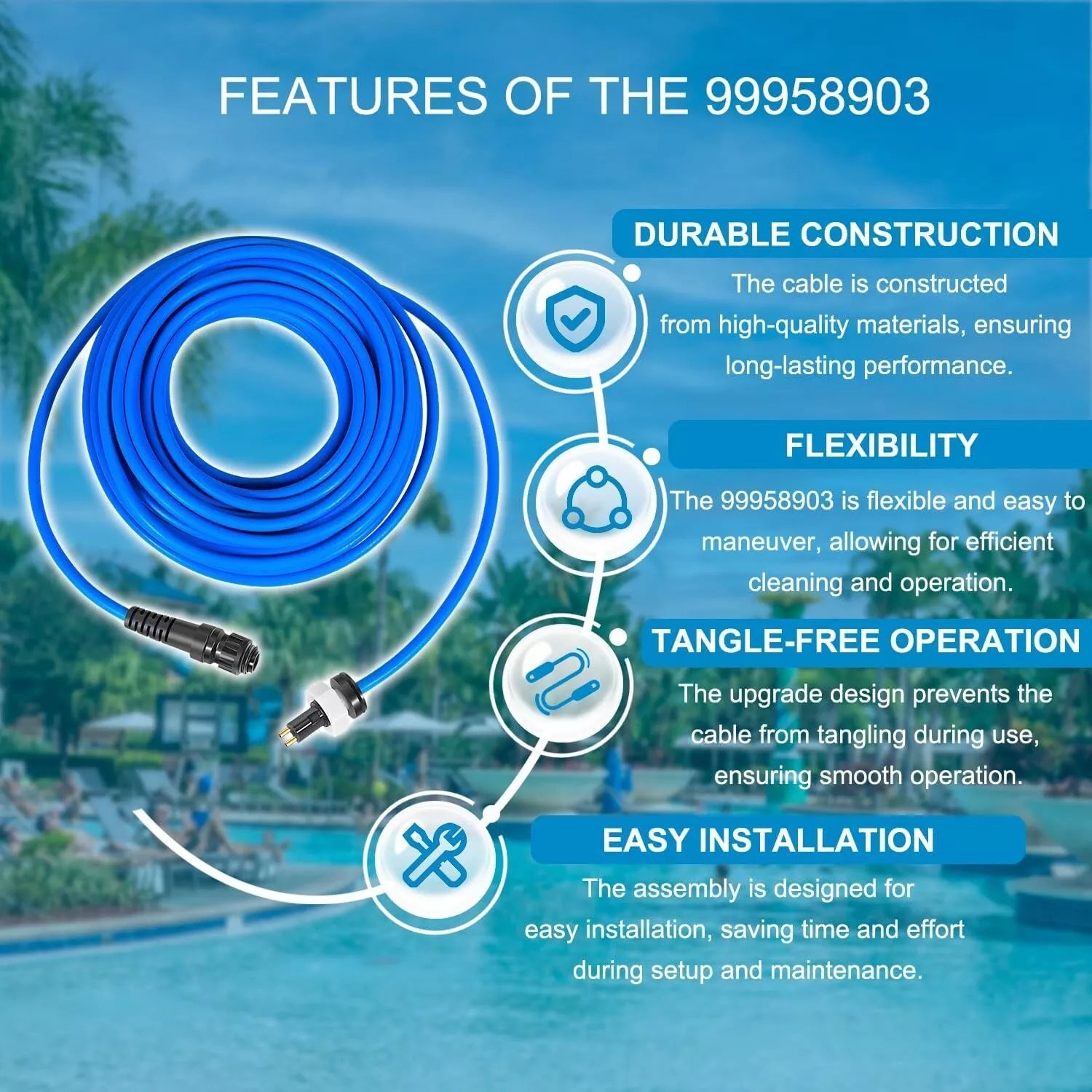 99958903-DIY Cable Cord 2 Wire for Dolphin Maytronics Pool Cleaner S20018M 60ft