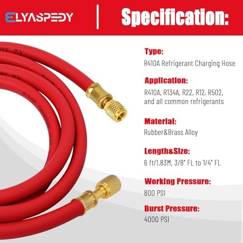 Upgrade Version 3/8&Prime; Diameter HVAC Vacuum Hose,1/4&Prime; to 3/8&Prime; Red 3/8&Prime; to 1/4&Prime;