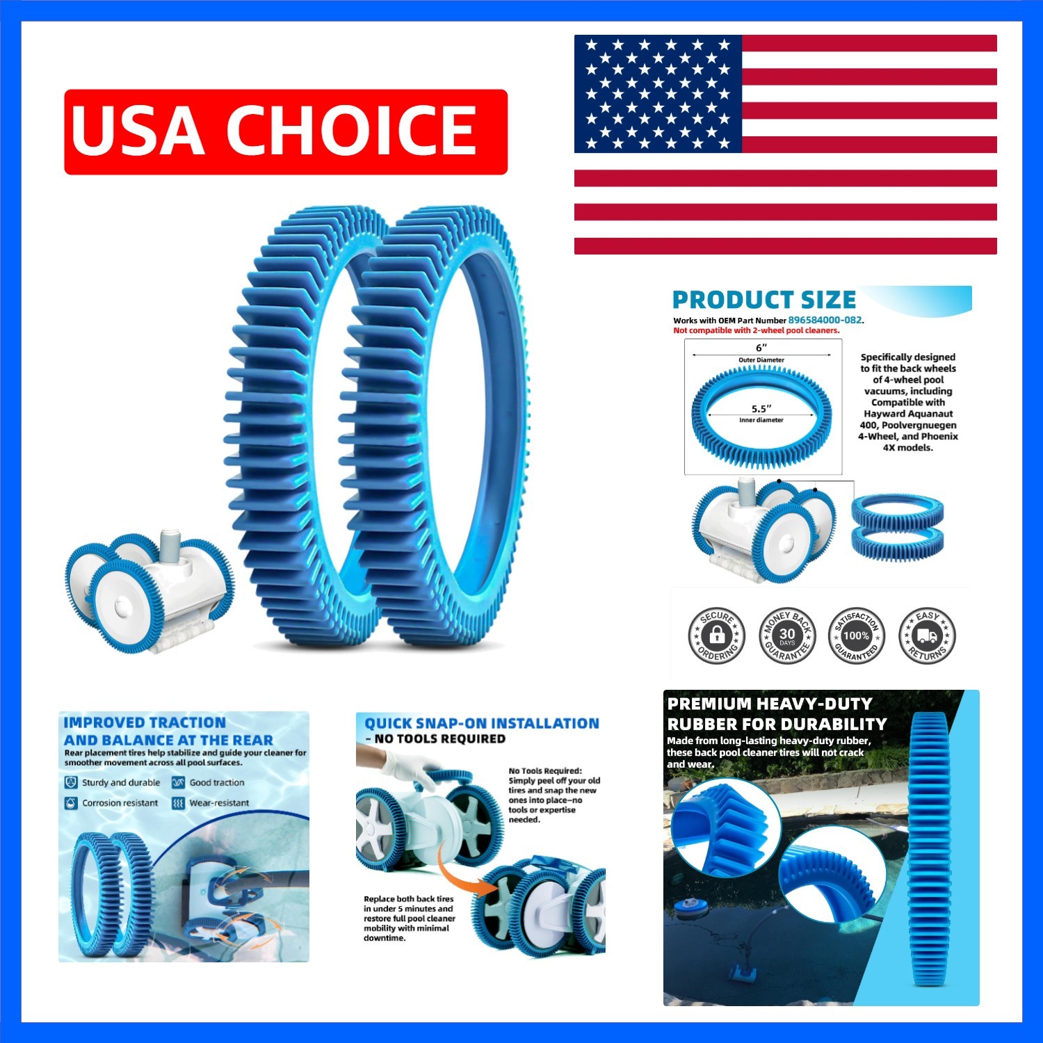 2-Pack Back Tires Replacement for Pool Cleaner – Compatible with Hayward Pool…