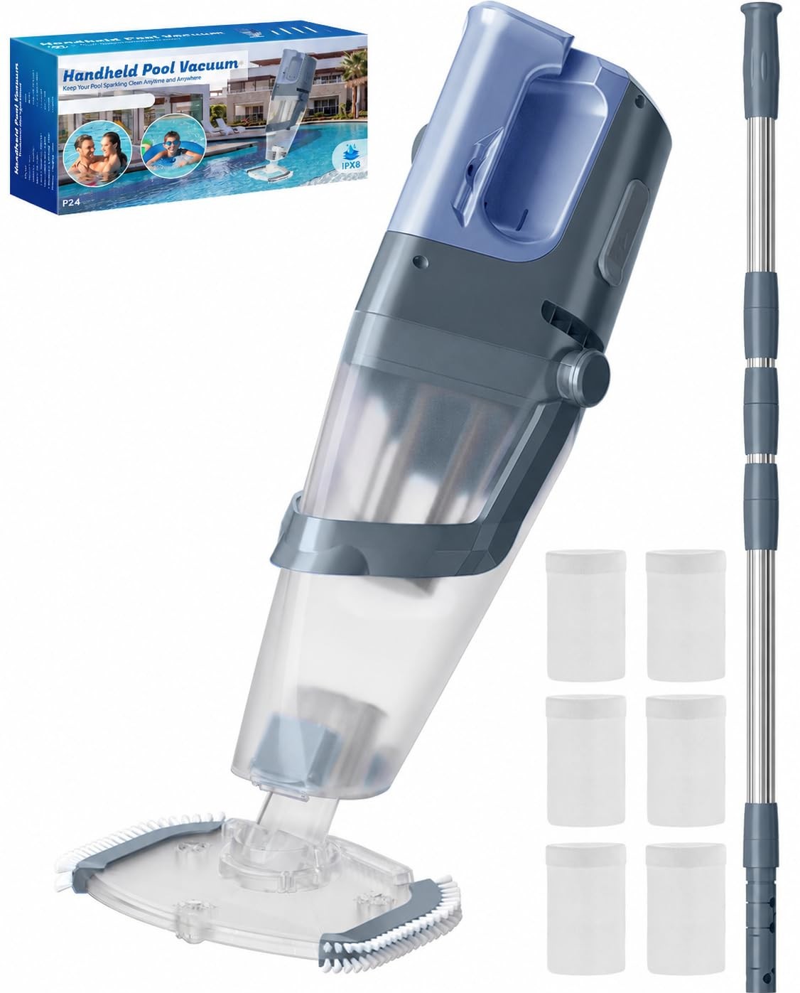 Cordless Handheld Pool Vacuum Cleaner with Telescopic Pole, 26.5 GPM Powerful…