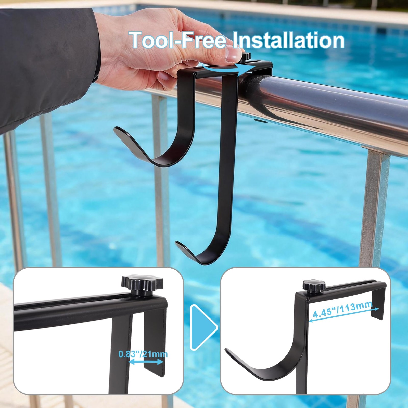 2pcs Pool Pole Hooks, Adjustable Thickened Panel Pool Fence Equipment Hooks M…