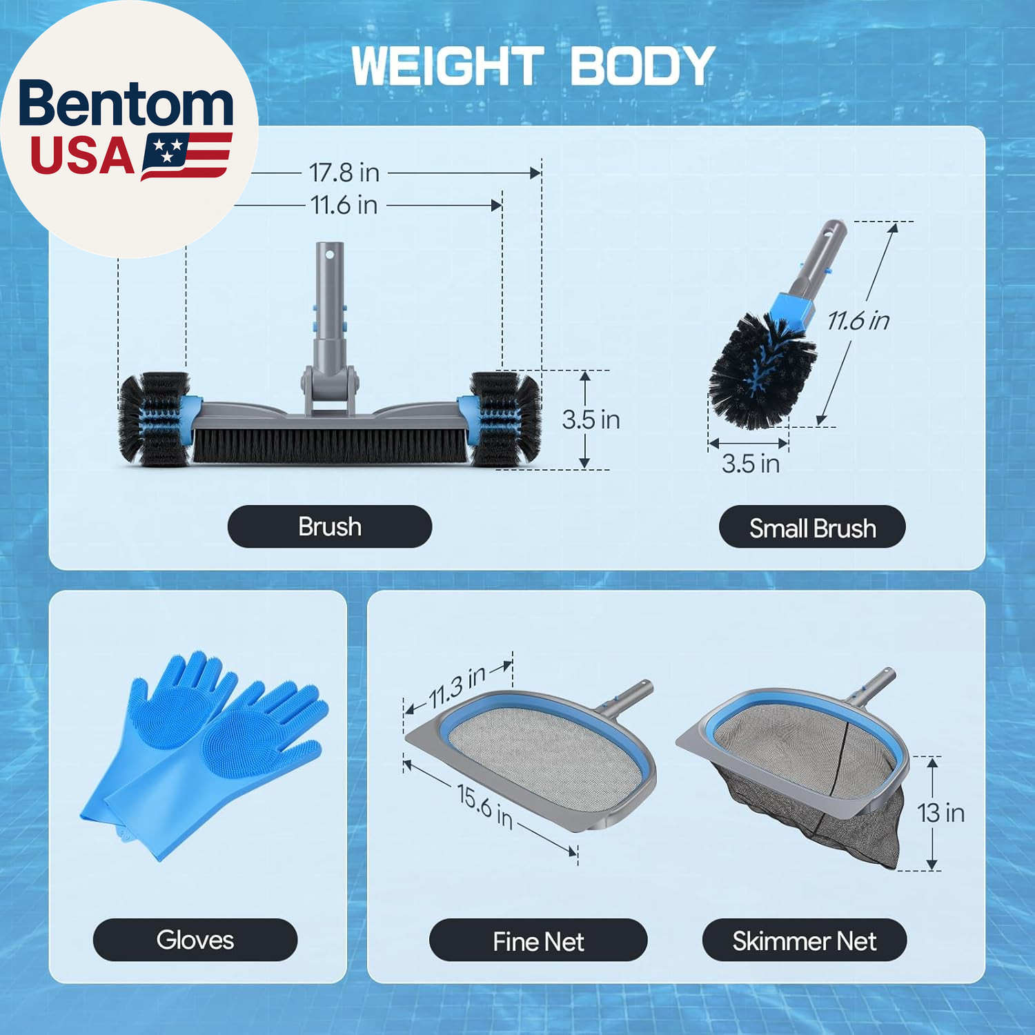 6-In-1 Deluxe Swimming Pool Cleaning Kit – Includes Detachable Pool Brush, Deep