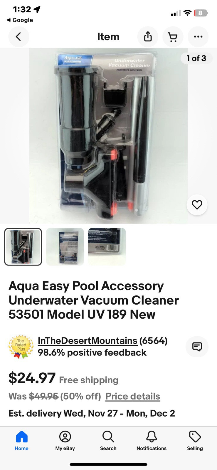 NEW Aqua EZ Pool Or Spa Underwater Vacuum Model UV189