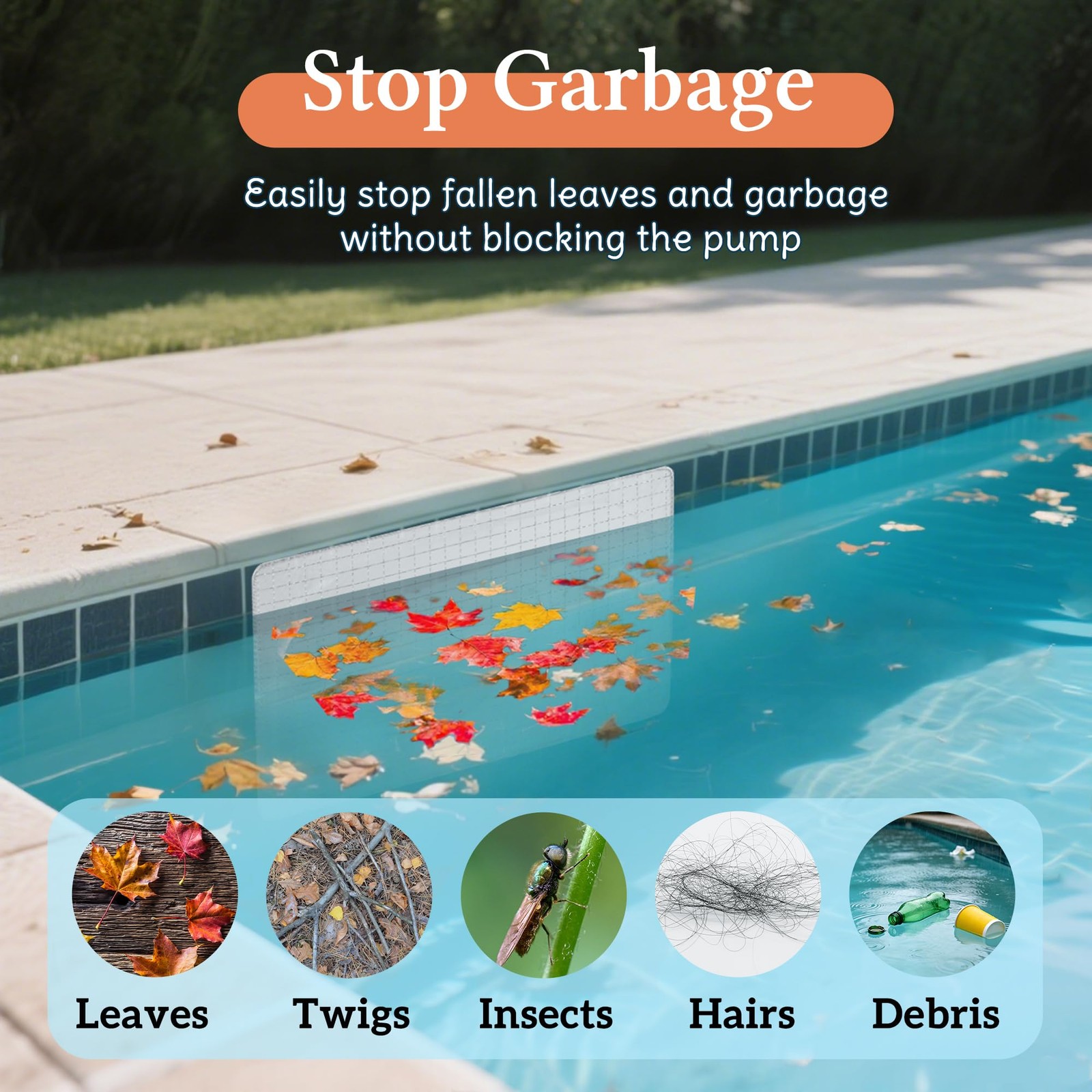 Pool Skimmer Guard Kit Reusable Swimming Pool Skimmer Leaf Shield Net with El…