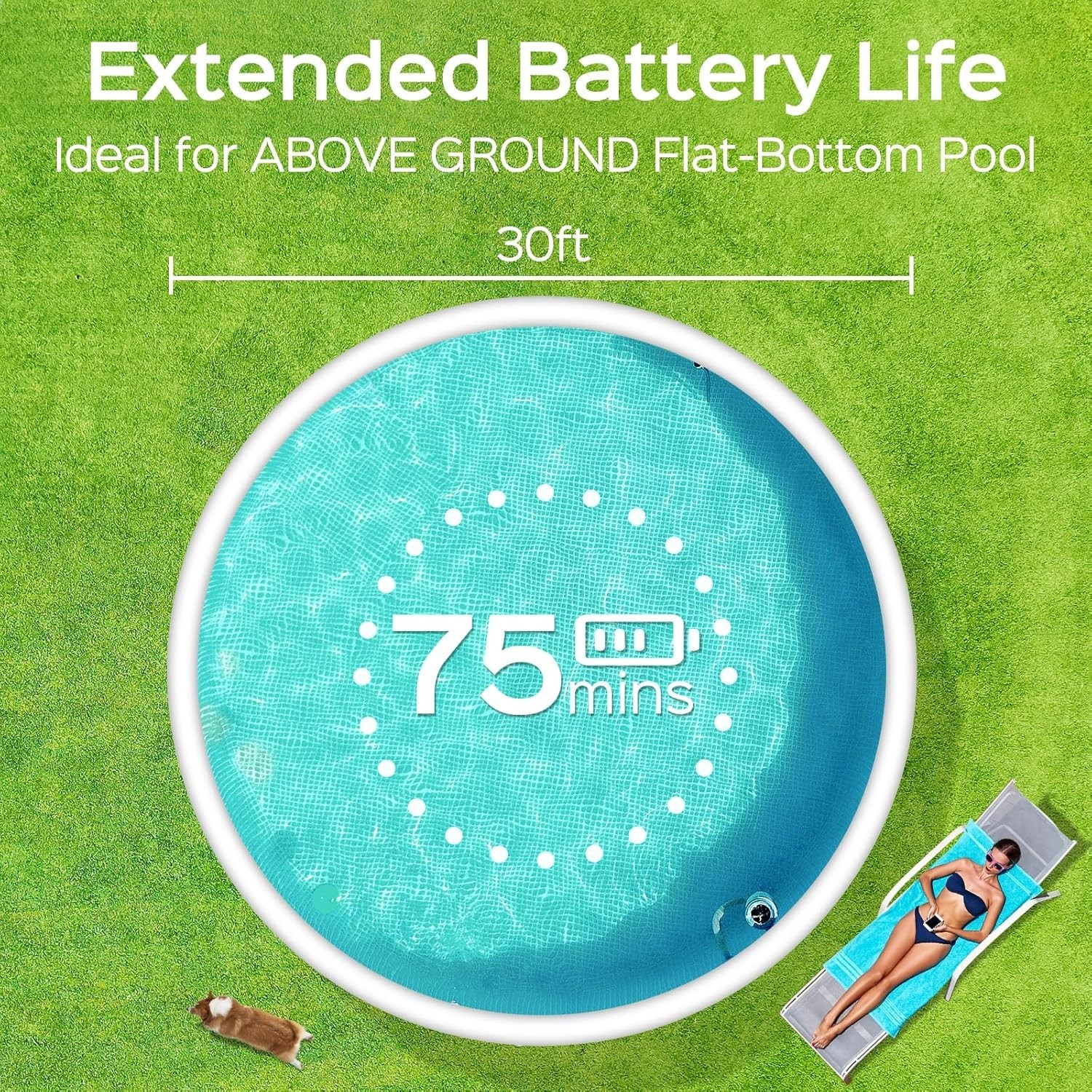 Cordless Robotic Pool Vacuum, Self-Parking Technology, Portable, Clear Blue