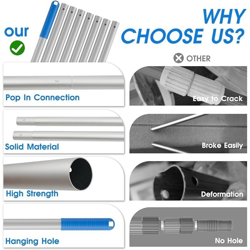 Pool Cleaning Kit Sets Net Brush Pole Above in-Ground Pools Hot Tubs Spas Home