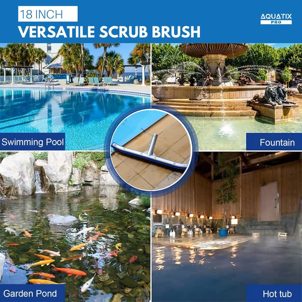 Aquatix Pro Pool Brush Head, 18&Prime; Heavy Duty for Cleaning Walls & Floors, Stainle