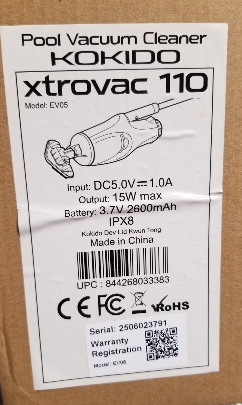 KOKIDO XTROVAC 110 Rechargeable Handheld SWIMMING Pool Vacuum Set Model EV05