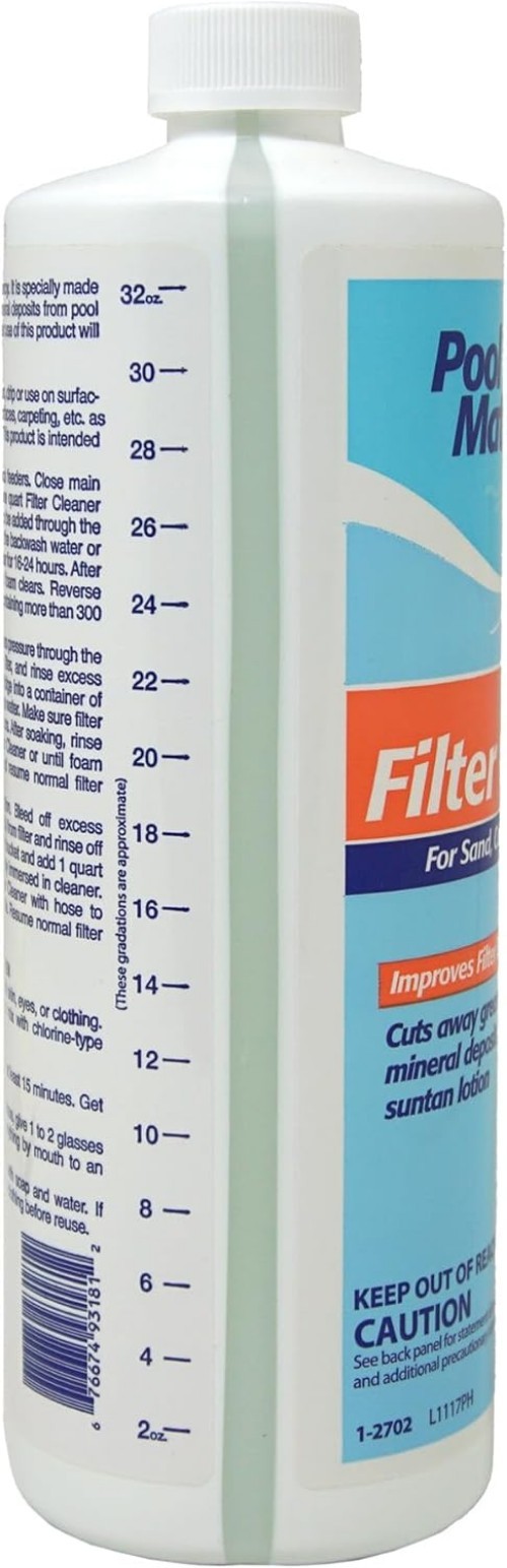 Liquid Pool Filter Cleaner – 1 Quart, Cleans Sand, Cartridge, D.E. Filters