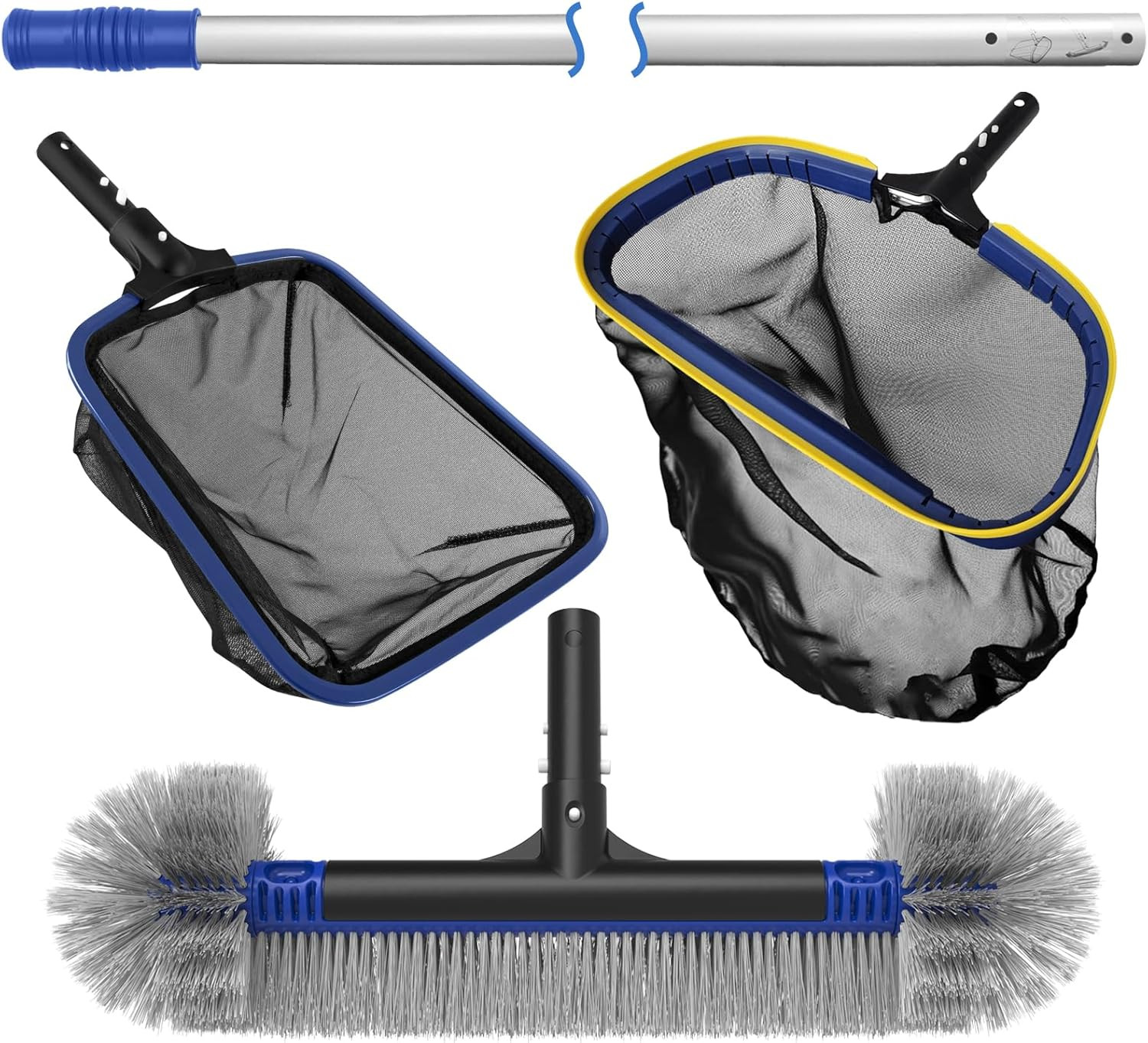 Poolvio 5-In-1 Pool Cleaning Kit – Includes Semi-Deep Skimmer Net, Aluminum Leaf