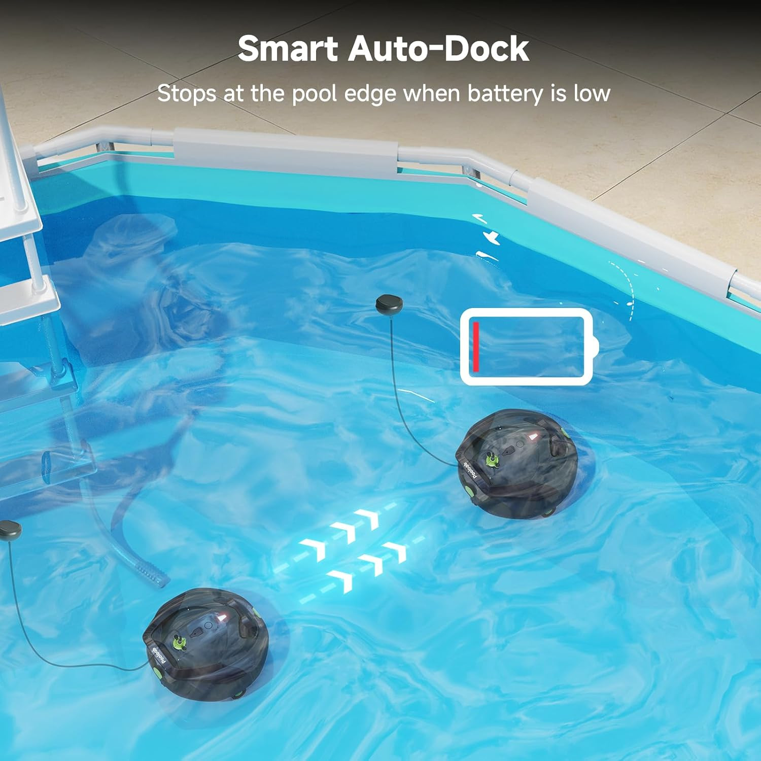 PF1 Cordless Pool Vacuum Cleaner Robot: 150 Min Runtime, Triple Layer Filtration