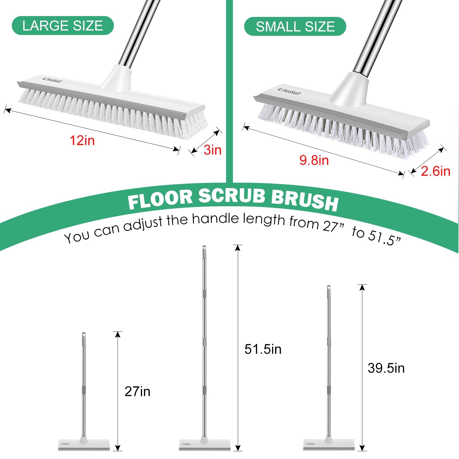 Upgraded Large Wide Floor Scrub Brush with 51-Inch Long Adjustable Handle 2 i…