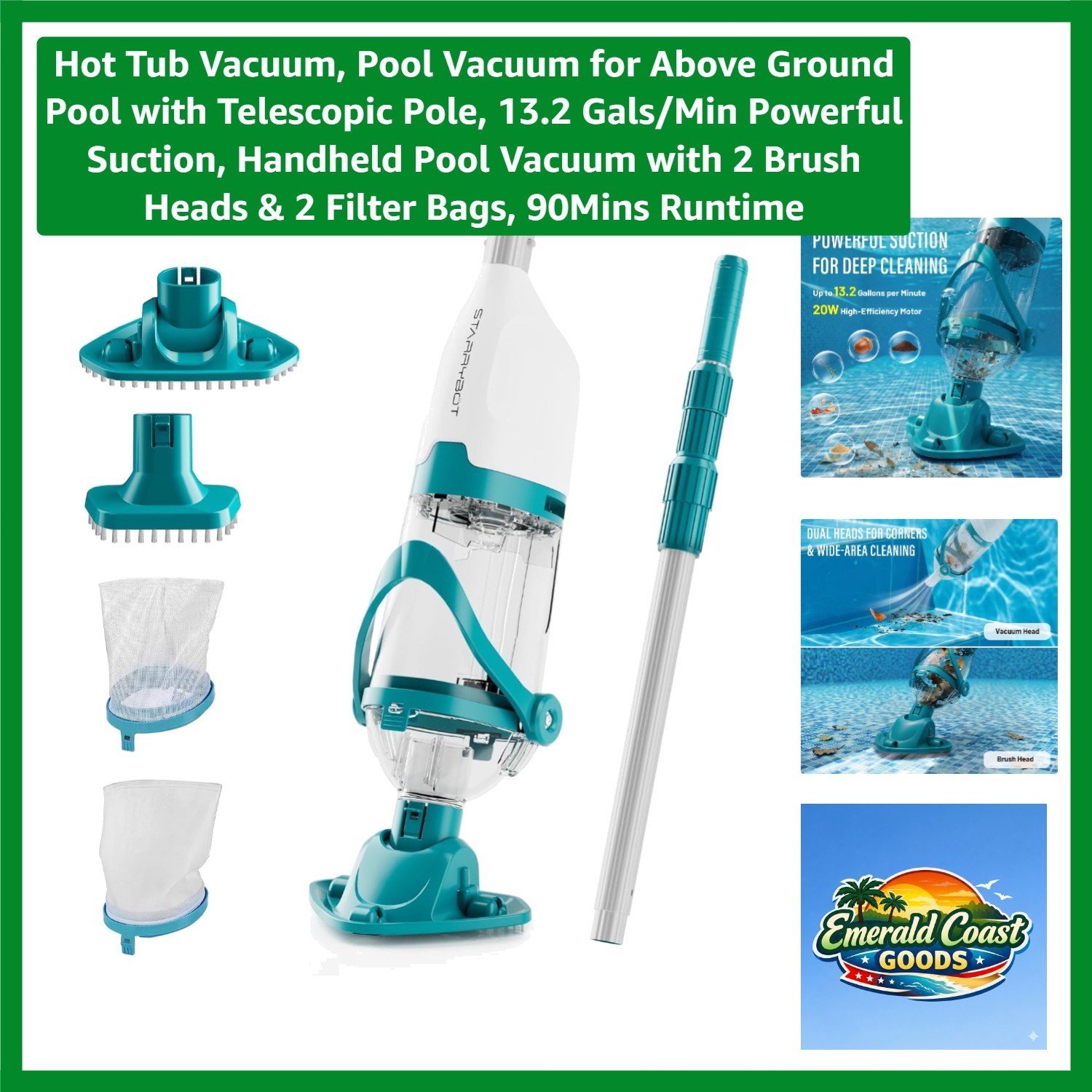 Above Ground Pool Vacuum – Powerful 20W Motor with Telescopic Handle & Filters