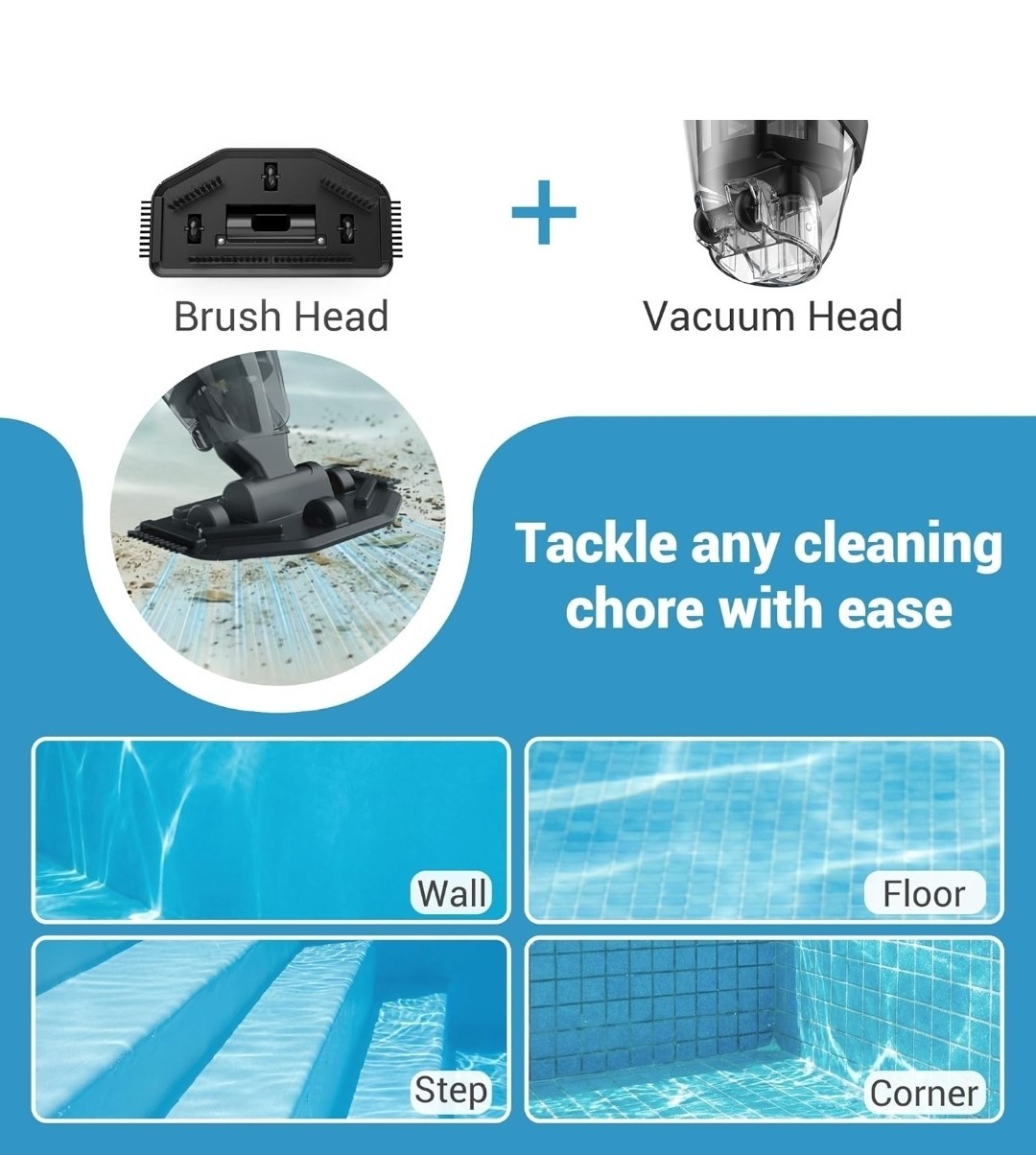 Rechargeable Handheld Telescopic Pool Vacuum 30W 18 GPM 1.1L 60 Min