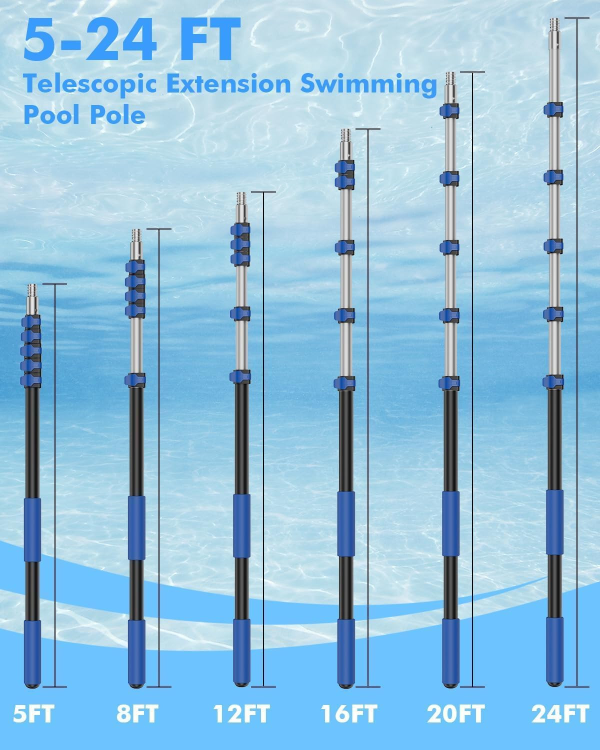 Pool Pole,Extension Telescoping Pole for Swimming Pool Cleaning Poles,Telescopic