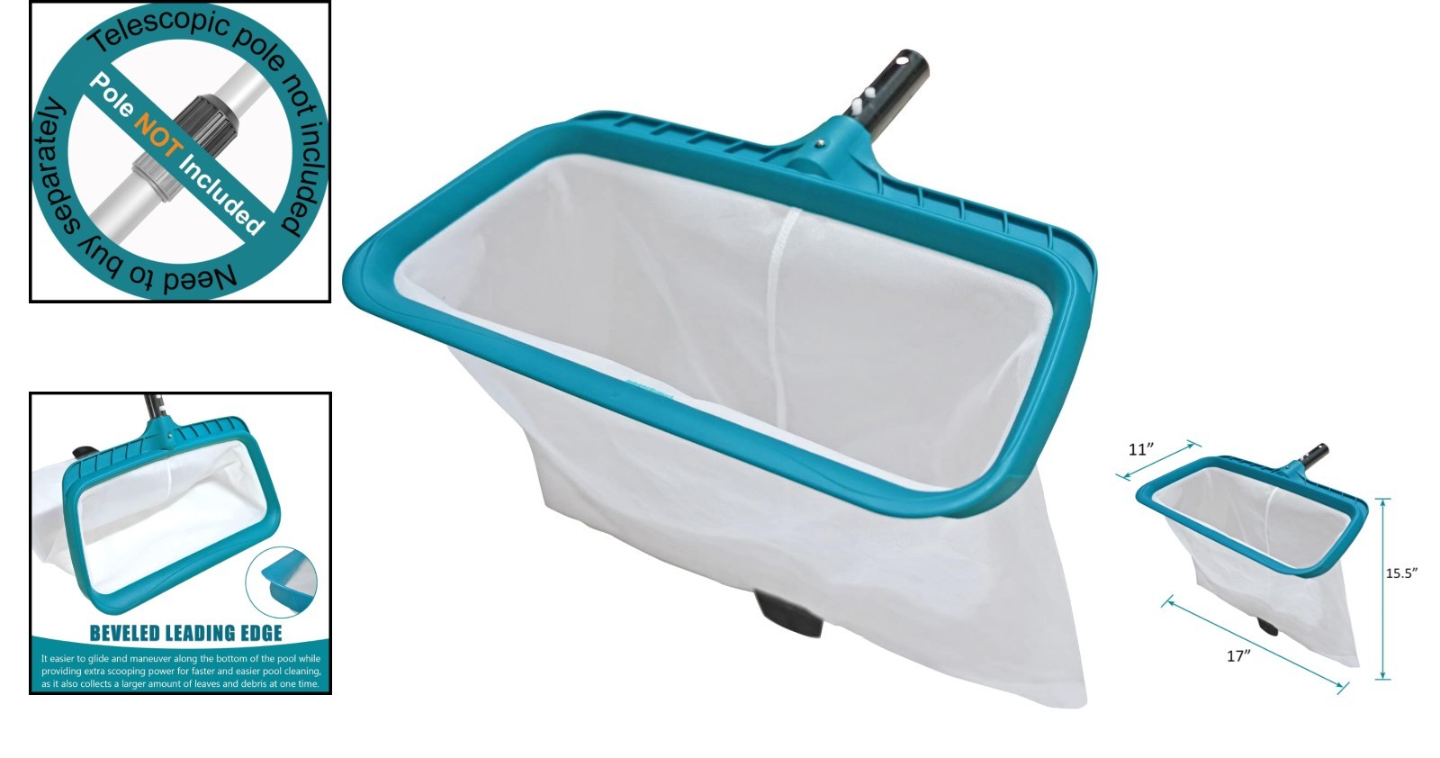 Heavy Duty Pool Leaf Rake 17in Net Pool Skimmer for In-ground & Above Ground …