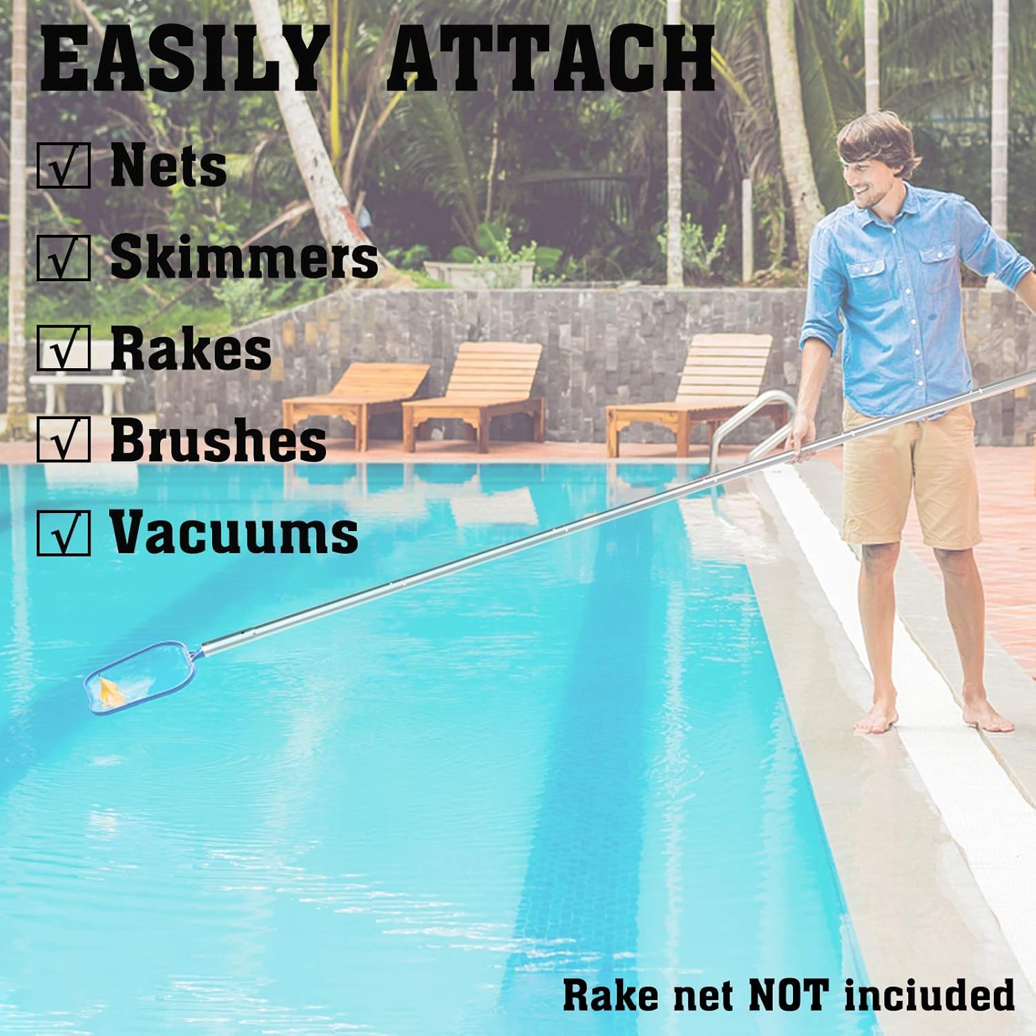 10.5 Foot Anodized Aluminum Adjustable Swimming Pool Pole 8-section segmented
