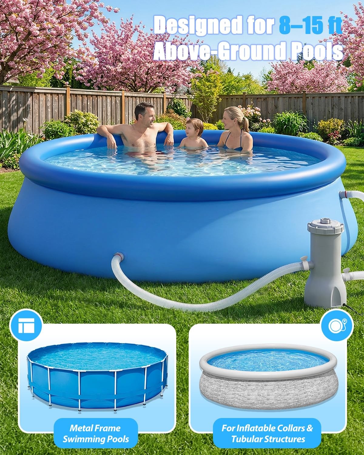 1000 GPH Pool Pumps and Skimmer for Above Ground, Floating Pools Surface Skim…