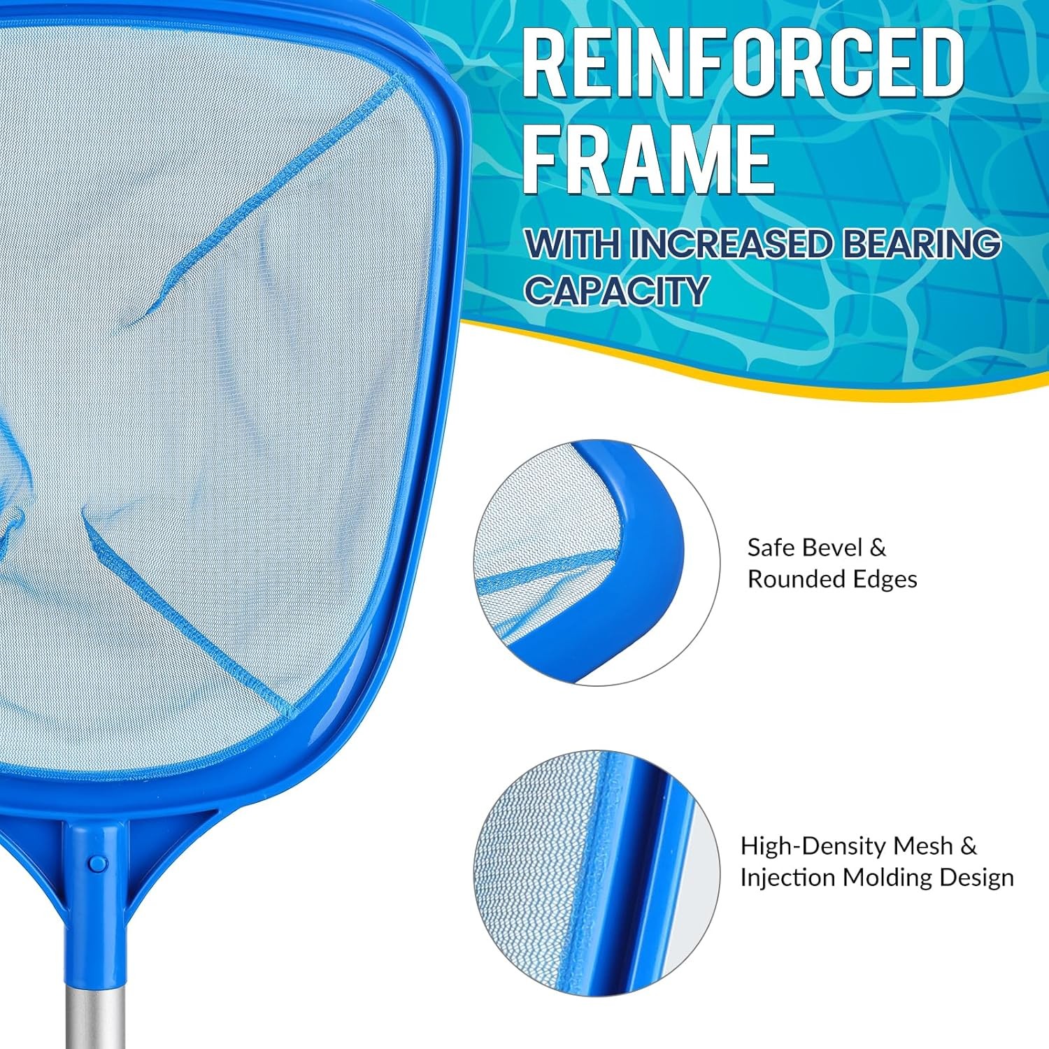 Pool Skimmer Net, Deep Pool Leaf Net with Reinforced Frame, Large Capacity Rake