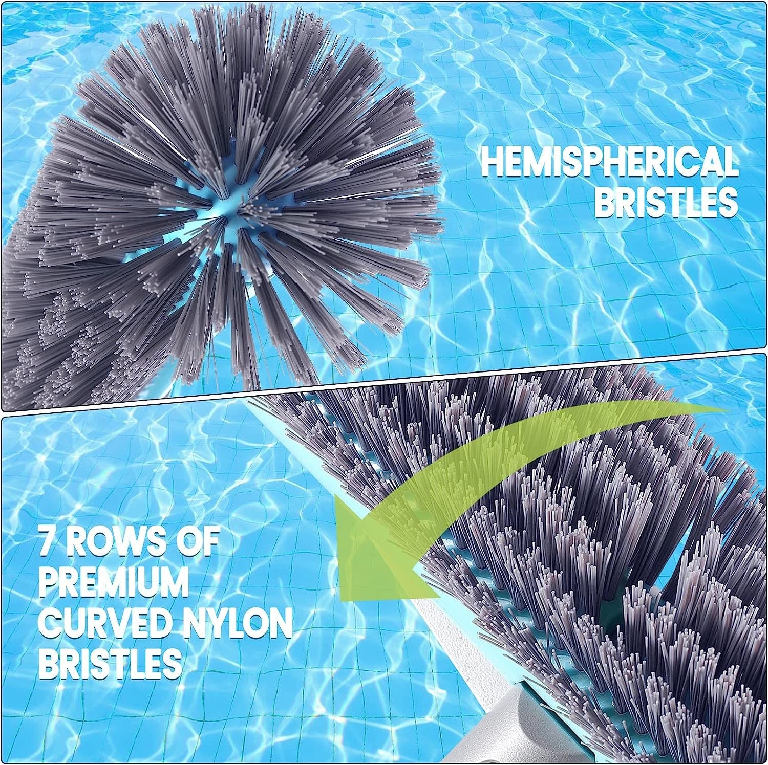 Swimming Pool Brush Head with Round Ends，17.5&Prime; Heavy Duty Aluminum Back Blue