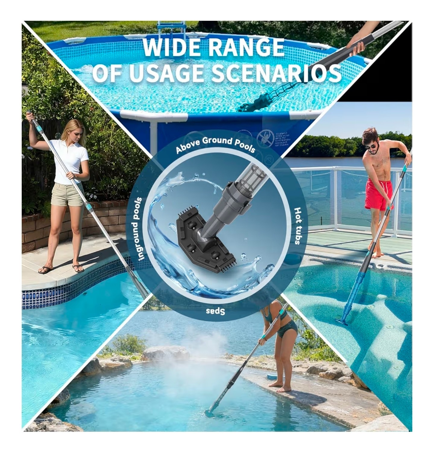 Handheld Pool Vacuum for Above Ground Pool & Hot Tub Vacuum, with 2 Brush Heads
