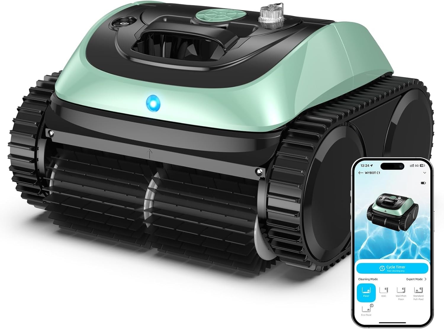 track & App Cordless Robotic Pool Cleaner Vacuum Floor Wall Waterline Self-Park