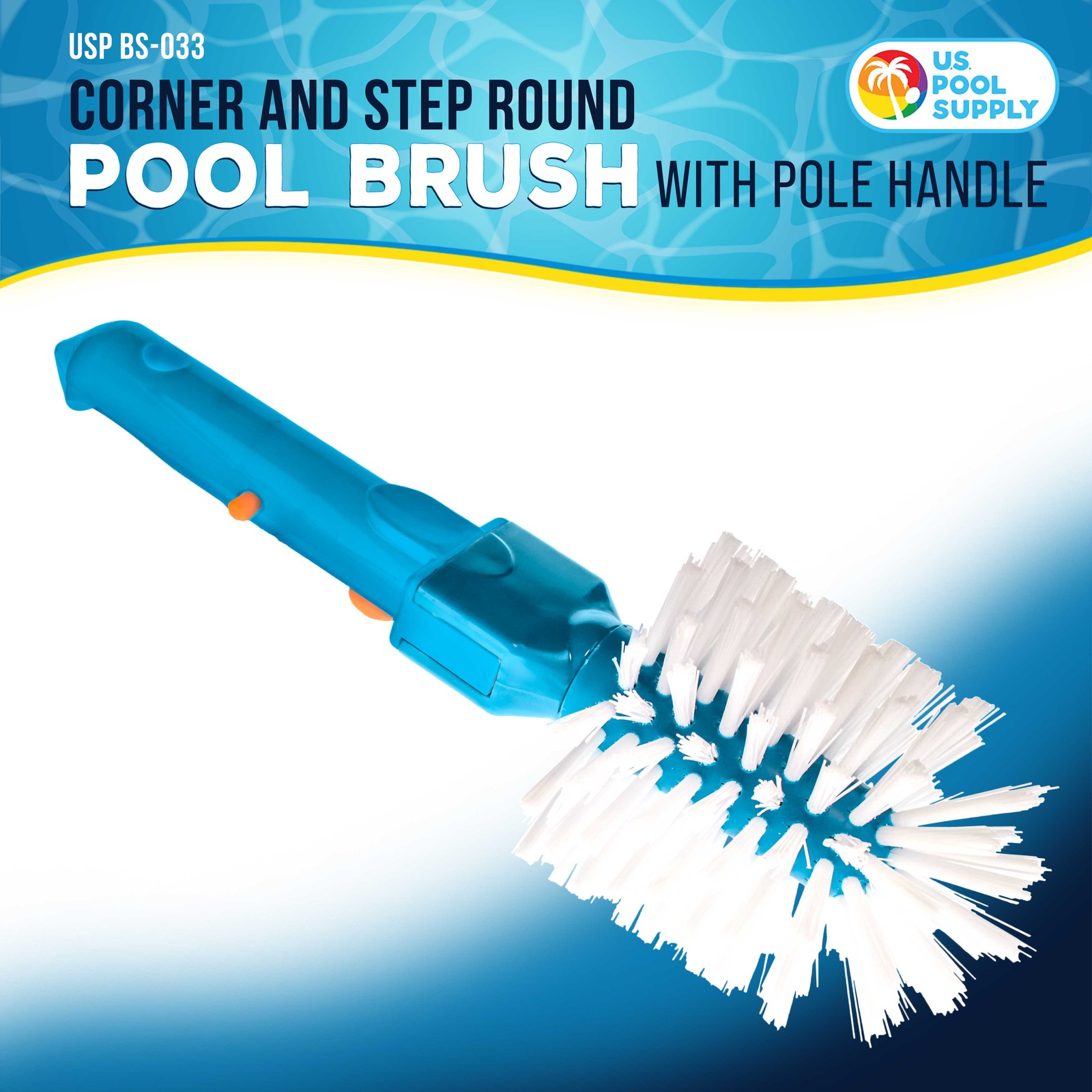 Pool Round Corner and Step Brush with Pole Handle, Nylon Bristles Scrub & Clean