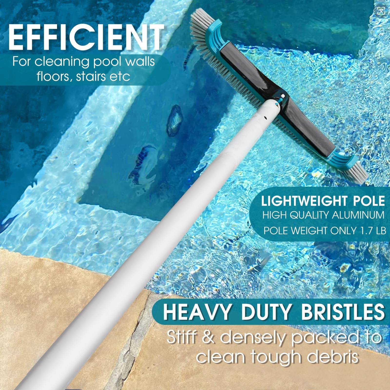 Swimming Pool Cleaning Kit – Skimmer Net with 10ft Adjustable Pole & 17.5&Prime; Brush