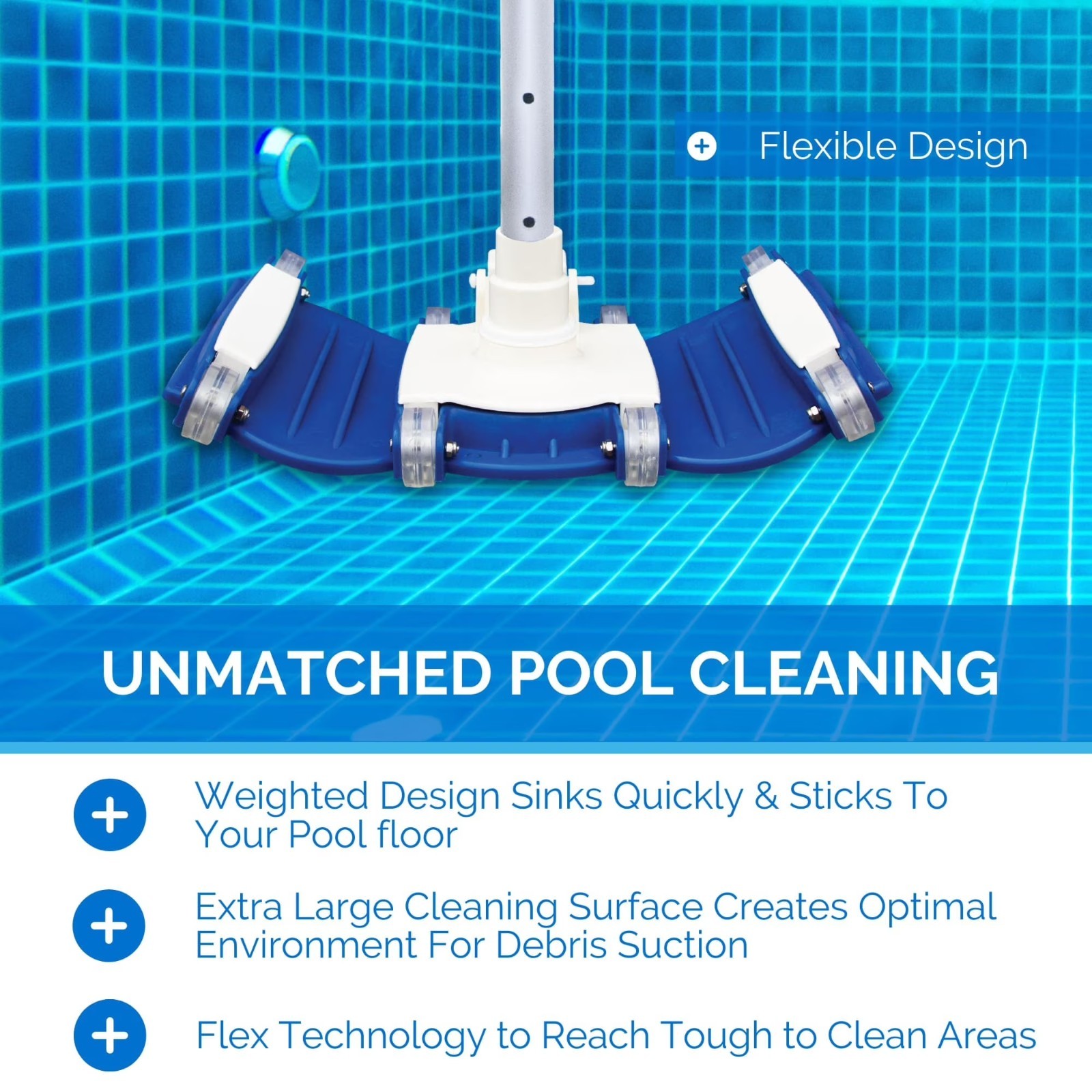 Flexible Pool Vacuum Head Weighted Extra Large Cleaning Area Universal Fits