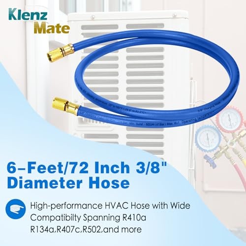 2026 Upgraded 3/8&Prime; HVAC Vacuum Hose,72&Prime; Refrigerant Charging Blue 6Ft