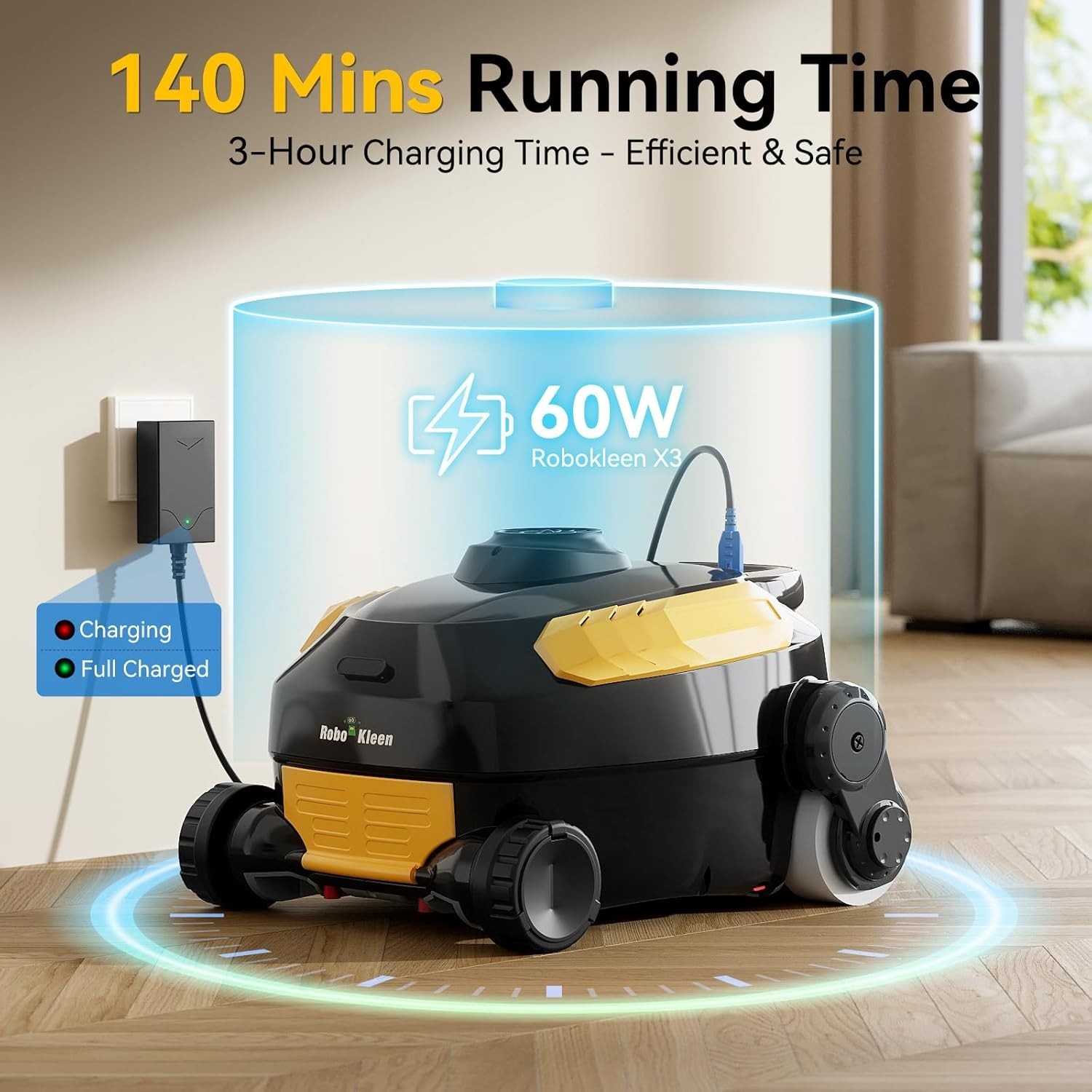 Cordless Robotic Pool Cleaner, Wall Climbing, Extended Battery Life, 0.28 Cu Ft