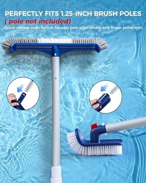 3-in-1 Full-Coverage Pool Brush Head Set – Includes 17.5&Prime; Long Brush,