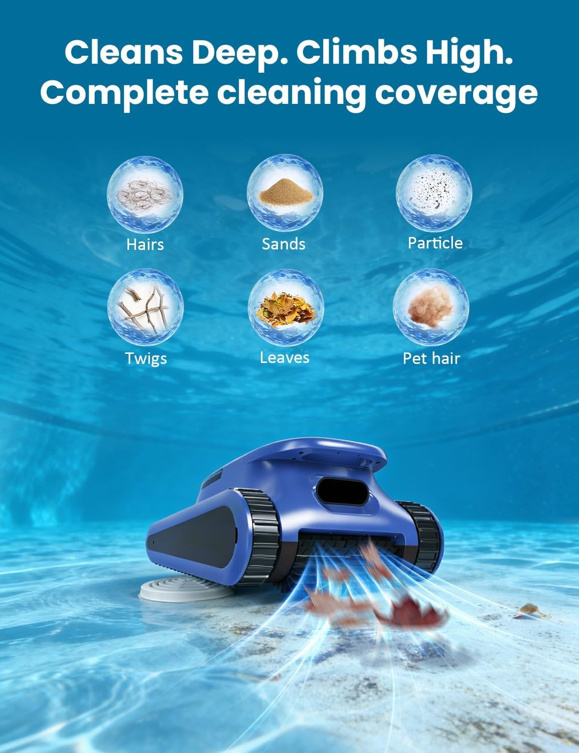 2026 SAT 30 Cordless Robotic Pool Vacuum Cleaner Wall-Climbing & Waterline Clean