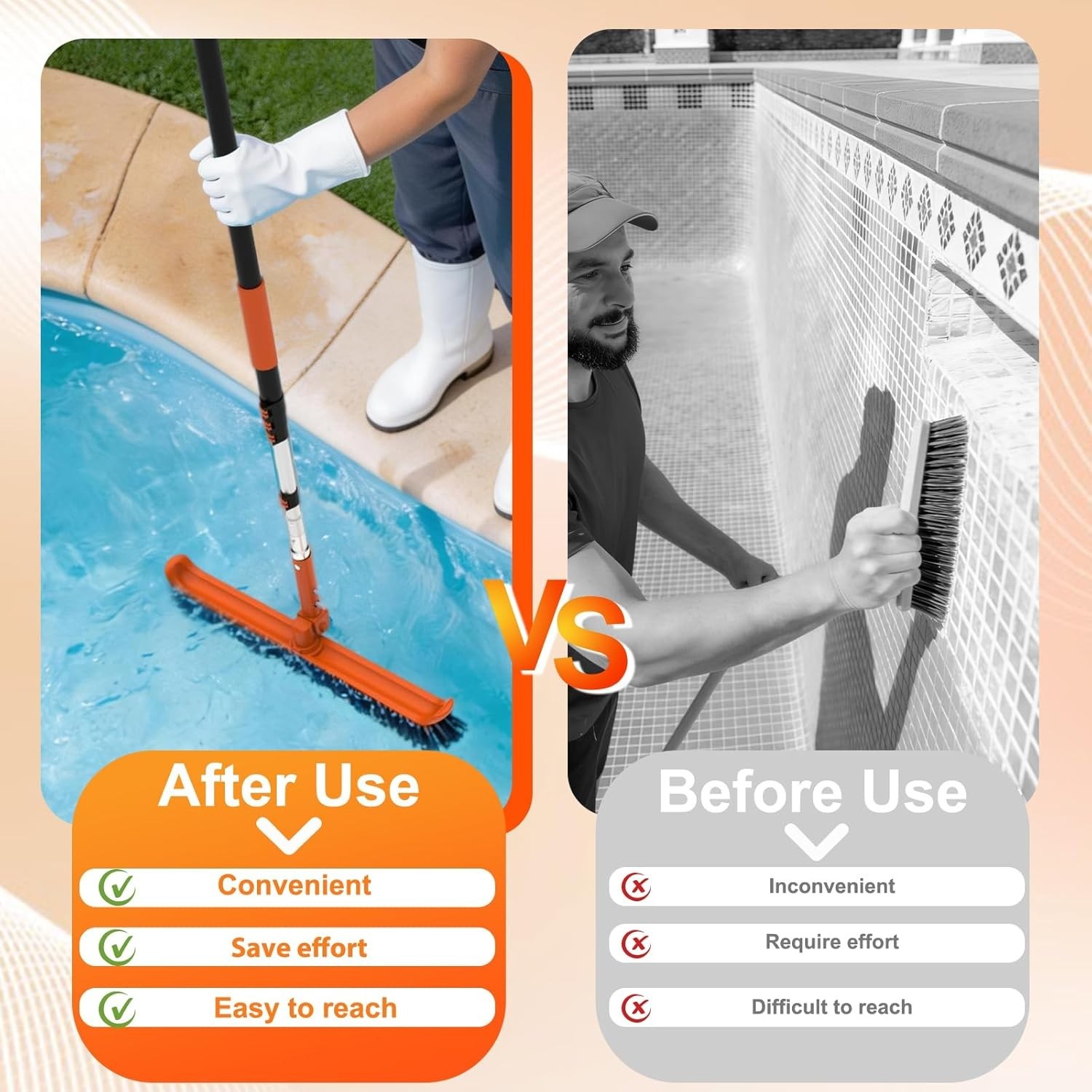 NEW Pool Brush with 12FT Telescopic Pole 18&Prime; Scrubber for Walls Tiles & Floors