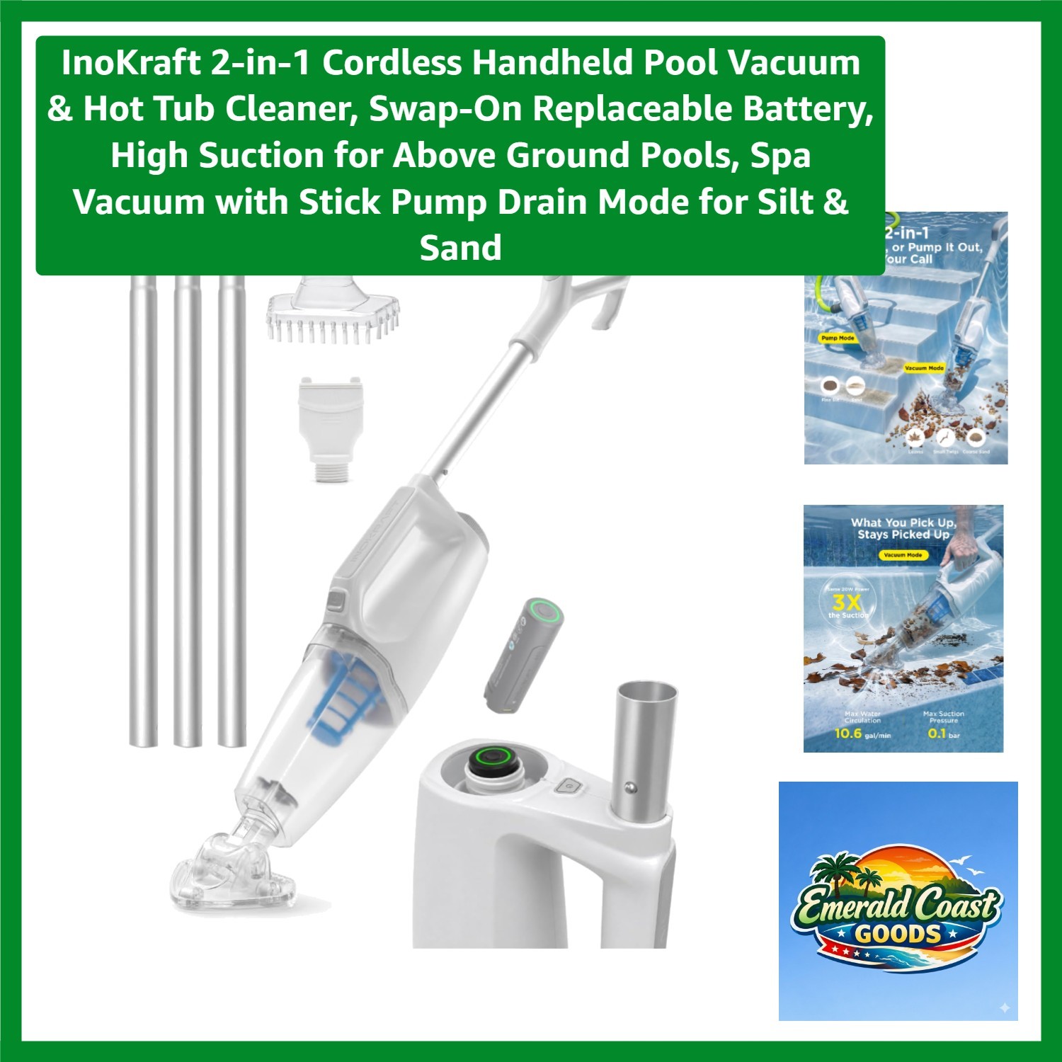 High-Suction Handheld Pool Vacuum & Spa Cleaner – Replaceable Battery Included