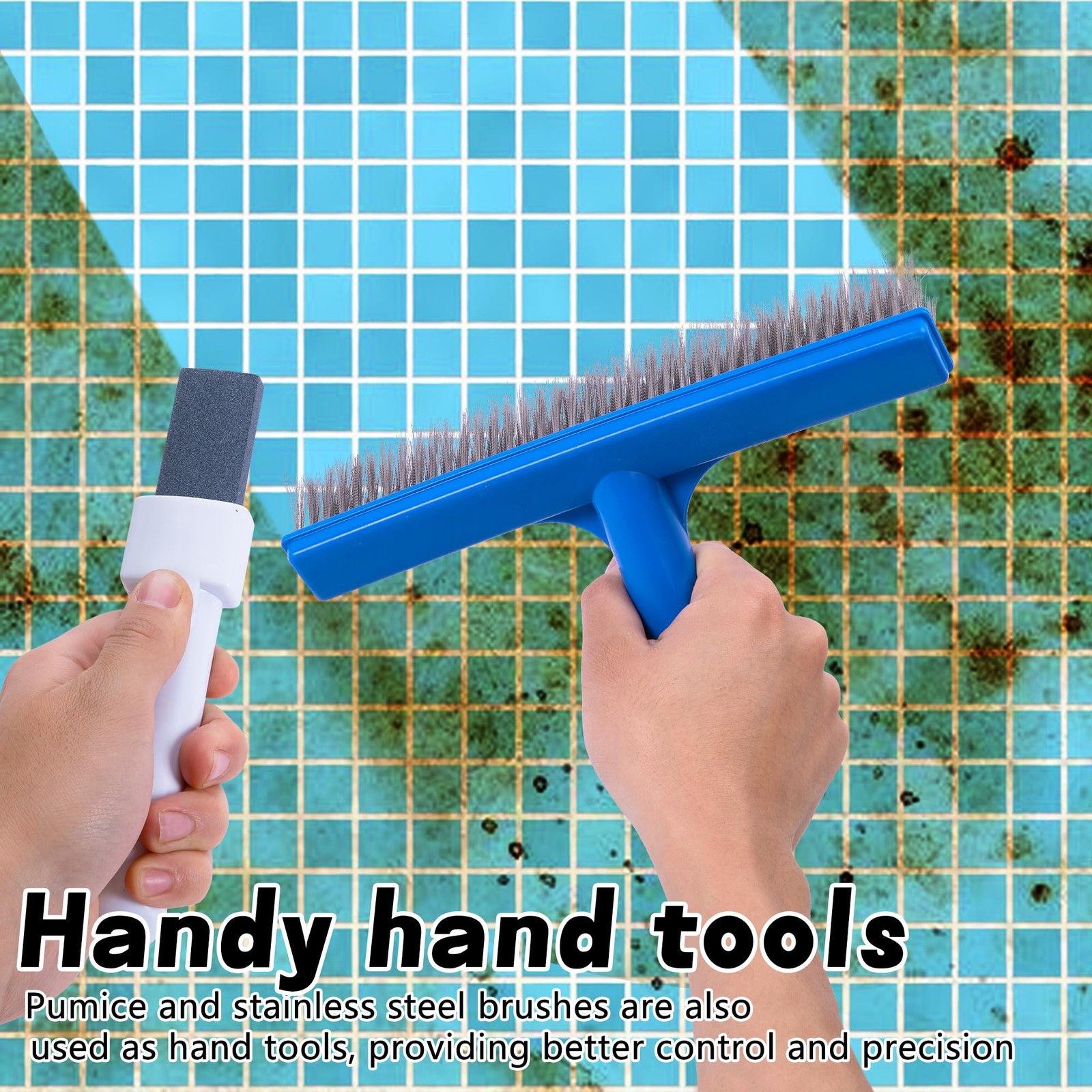 3 Pcs Pumice Stone and Pool Brush Kit-Pumice Stones with Handle and 10&Prime;Stainless