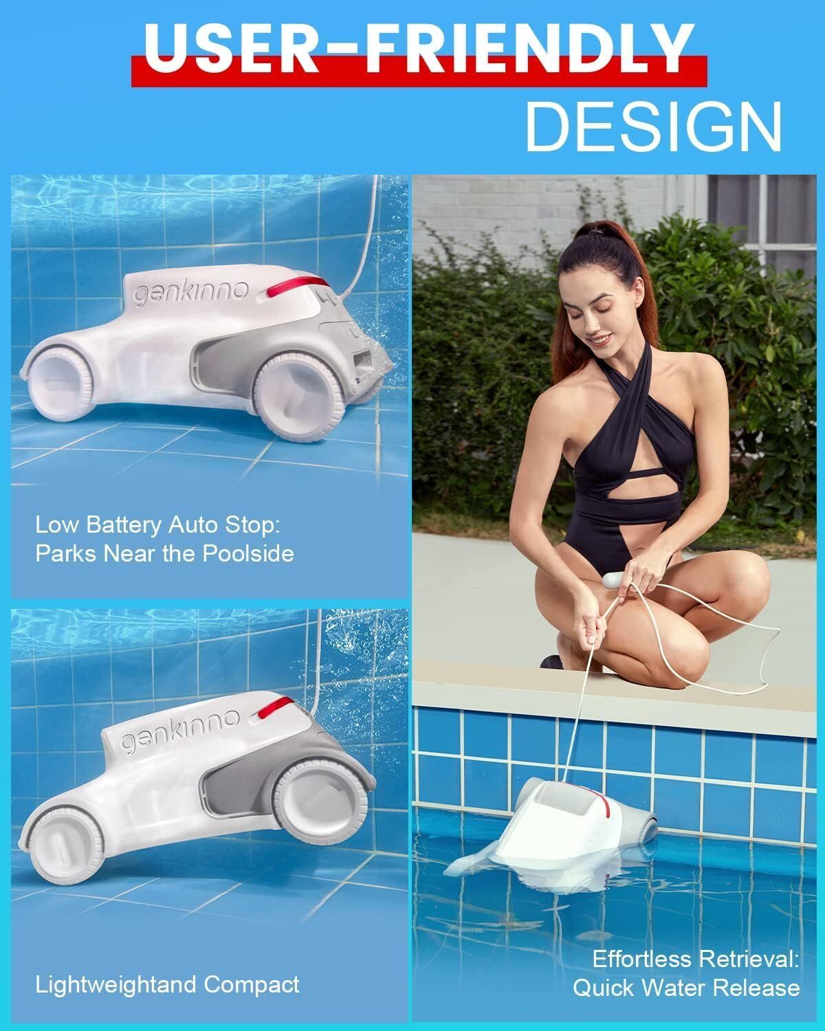GENKINNO Pool Cleaner Cordless Robotic Pool Cleaner ~ Smart Navigation *4641B1B